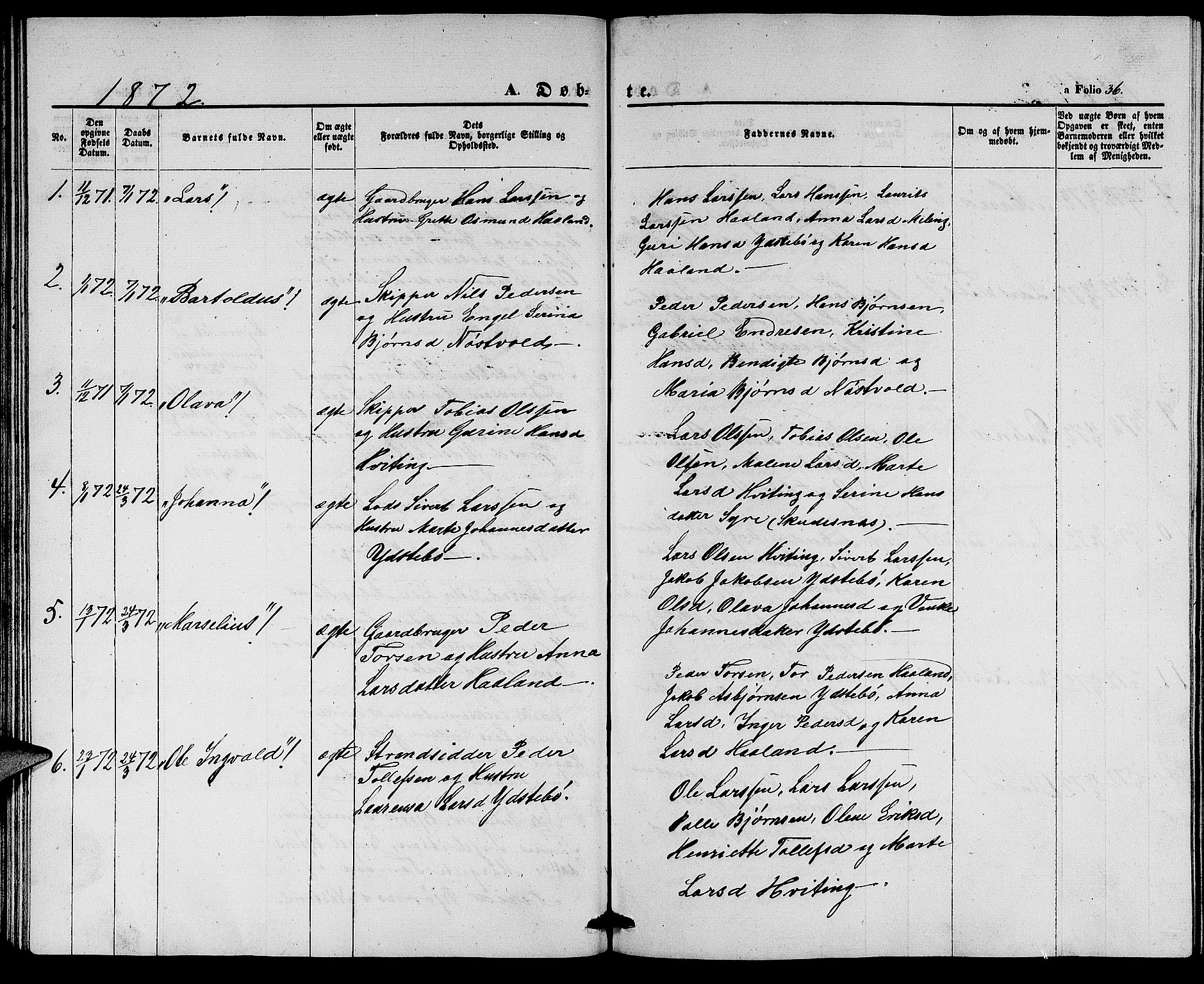 Rennesøy sokneprestkontor, SAST/A -101827/H/Ha/Hab/L0003: Parish register (copy) no. B 3, 1855-1888, p. 36