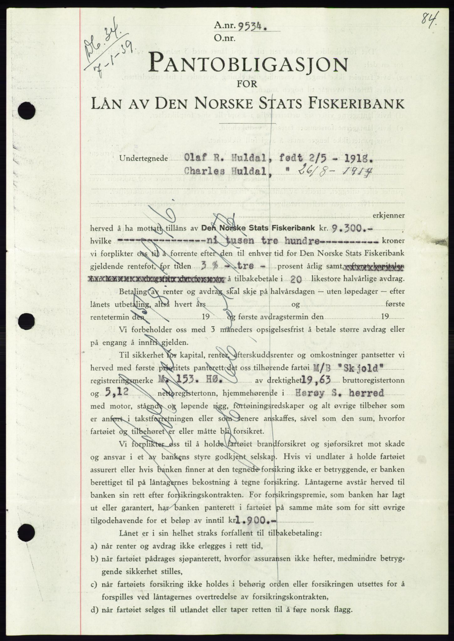 Søre Sunnmøre sorenskriveri, AV/SAT-A-4122/1/2/2C/L0067: Mortgage book no. 61, 1938-1939, Diary no: : 34/1939