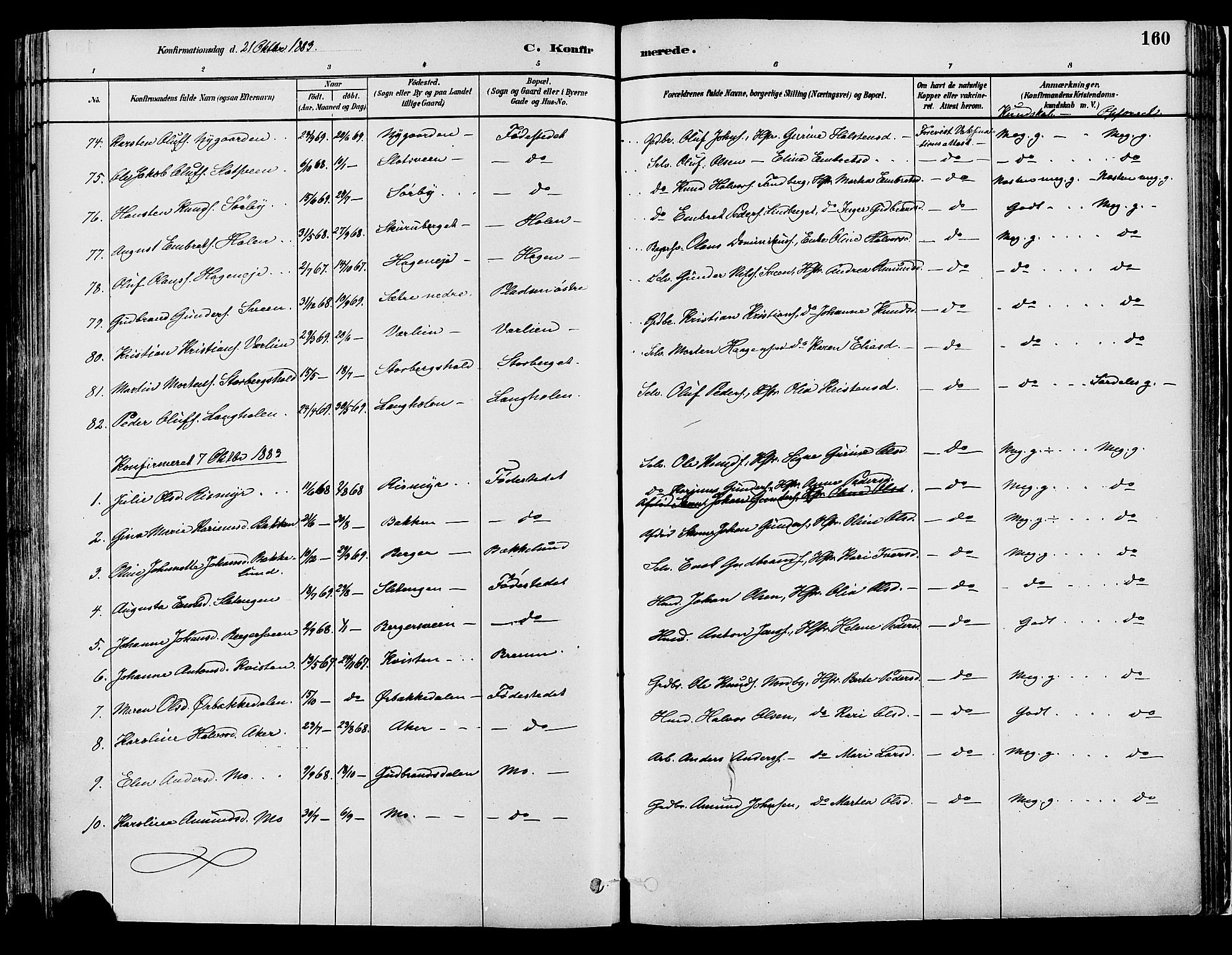 Elverum prestekontor, AV/SAH-PREST-044/H/Ha/Haa/L0013: Parish register (official) no. 13, 1880-1890, p. 160