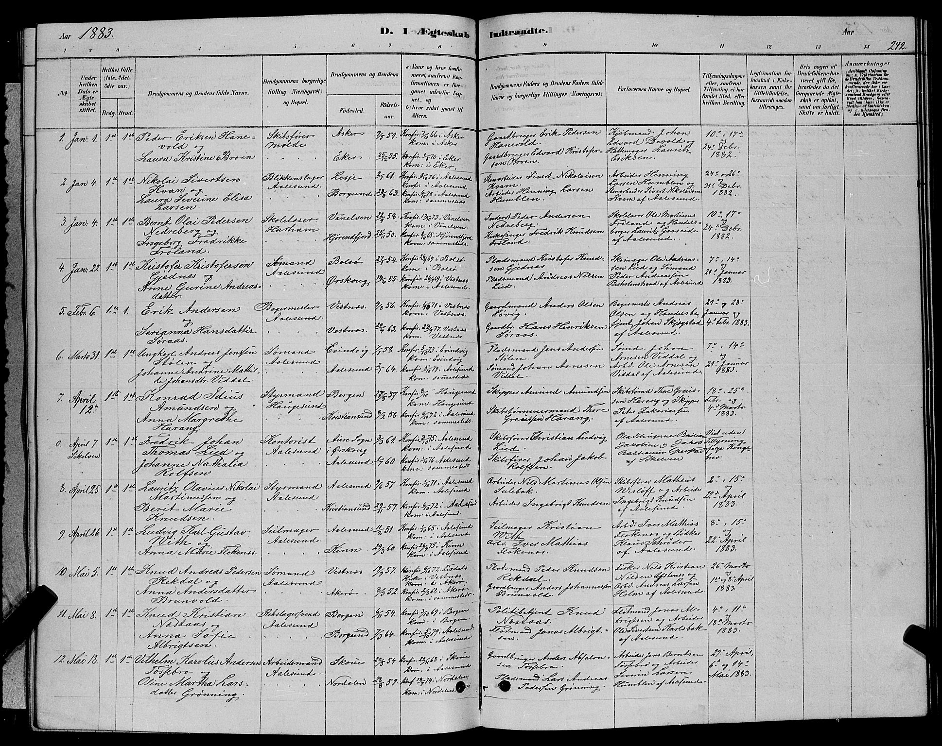 Ministerialprotokoller, klokkerbøker og fødselsregistre - Møre og Romsdal, AV/SAT-A-1454/529/L0466: Parish register (copy) no. 529C03, 1878-1888, p. 242