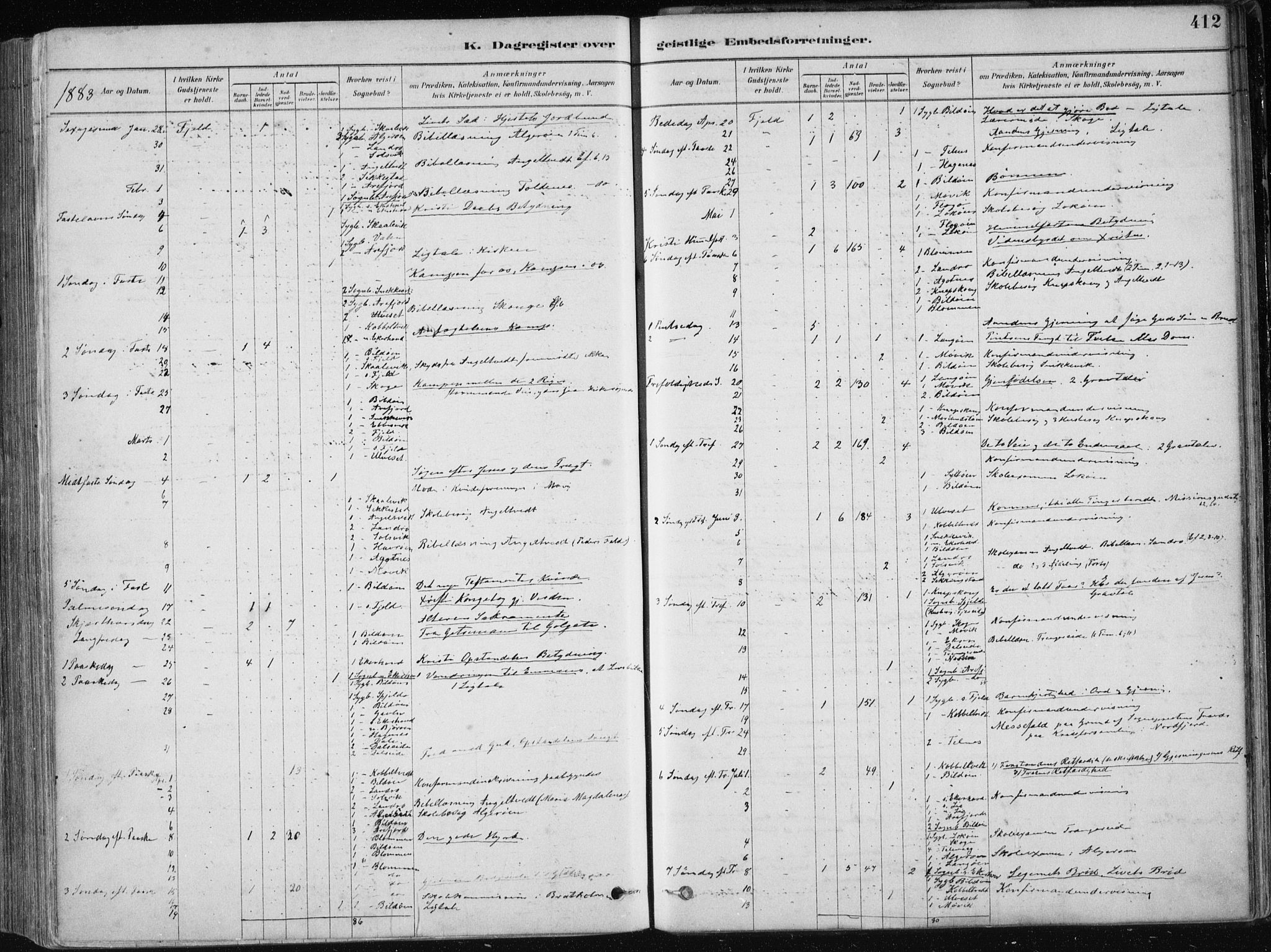 Fjell sokneprestembete, SAB/A-75301/H/Haa: Parish register (official) no. A  8, 1878-1898, p. 412