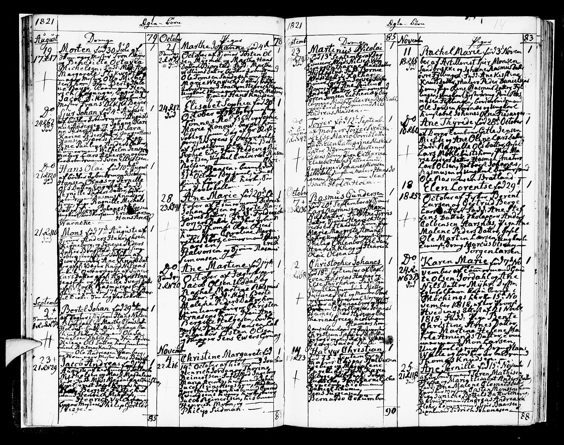 Korskirken sokneprestembete, AV/SAB-A-76101/H/Hab: Parish register (copy) no. A 4, 1820-1832, p. 14
