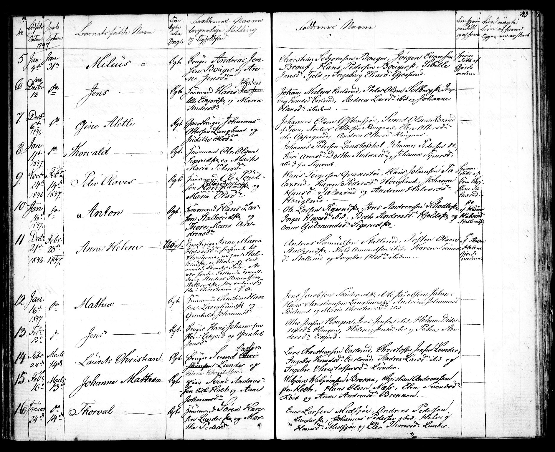 Kråkstad prestekontor Kirkebøker, SAO/A-10125a/F/Fa/L0005: Parish register (official) no. I 5, 1837-1847, p. 43