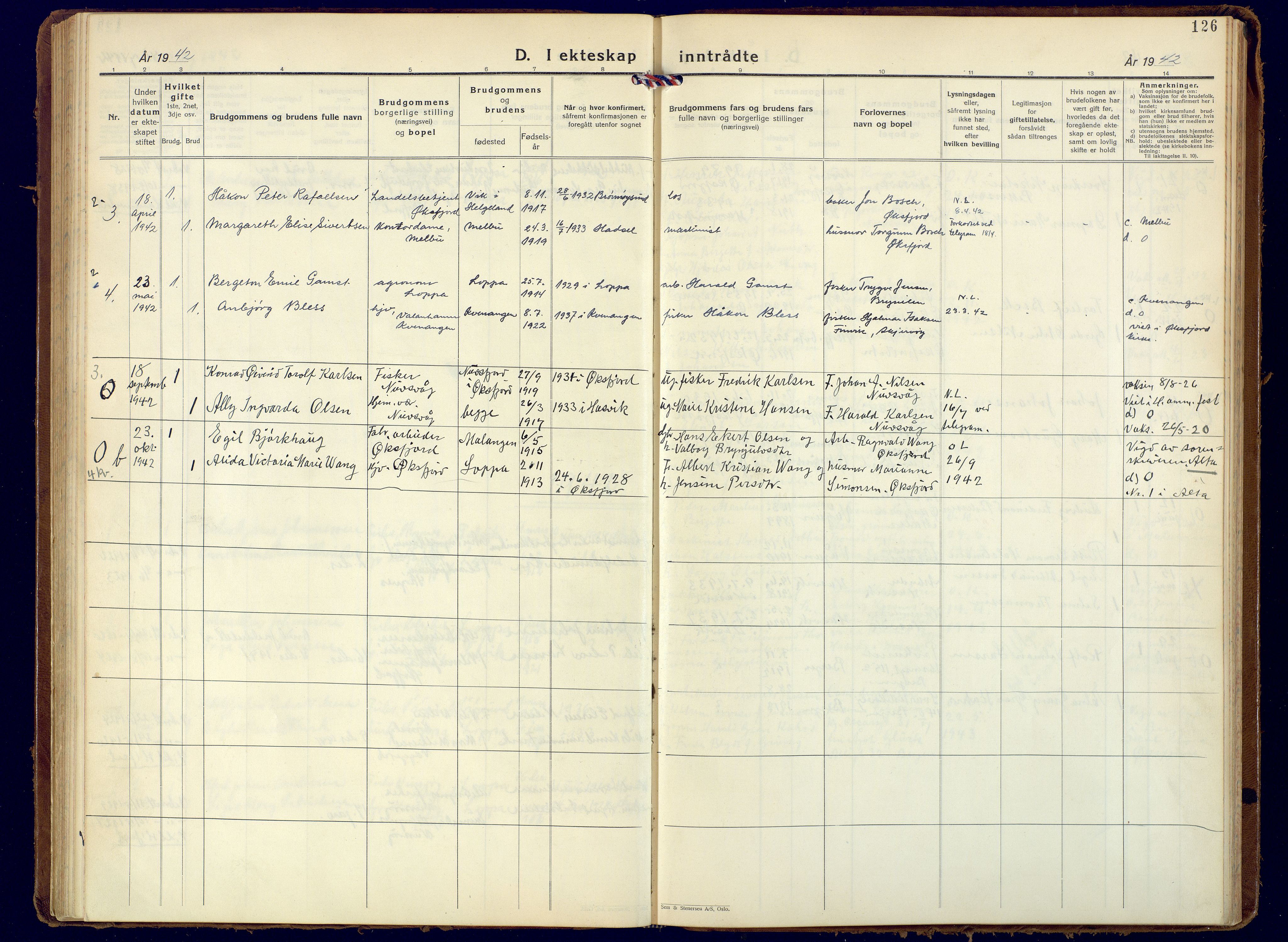 Loppa sokneprestkontor, AV/SATØ-S-1339/H/Ha/L0015kirke: Parish register (official) no. 15, 1933-1941, p. 126