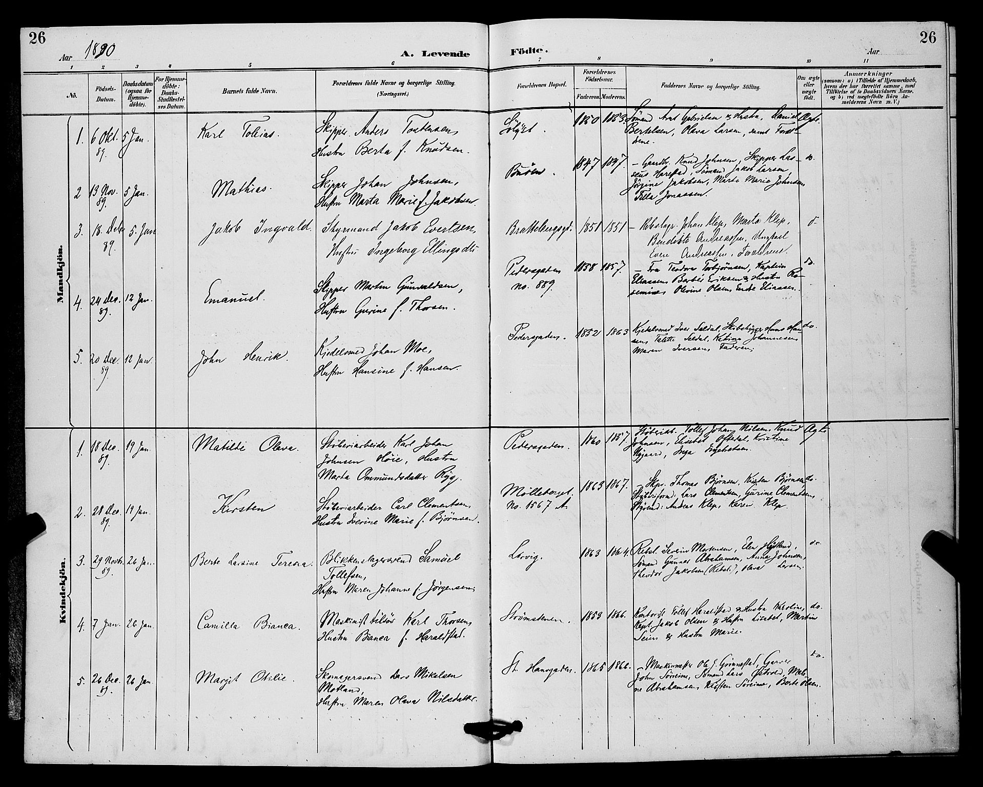 St. Johannes sokneprestkontor, SAST/A-101814/001/30/30BB/L0002: Parish register (copy) no. B 2, 1888-1901, p. 26