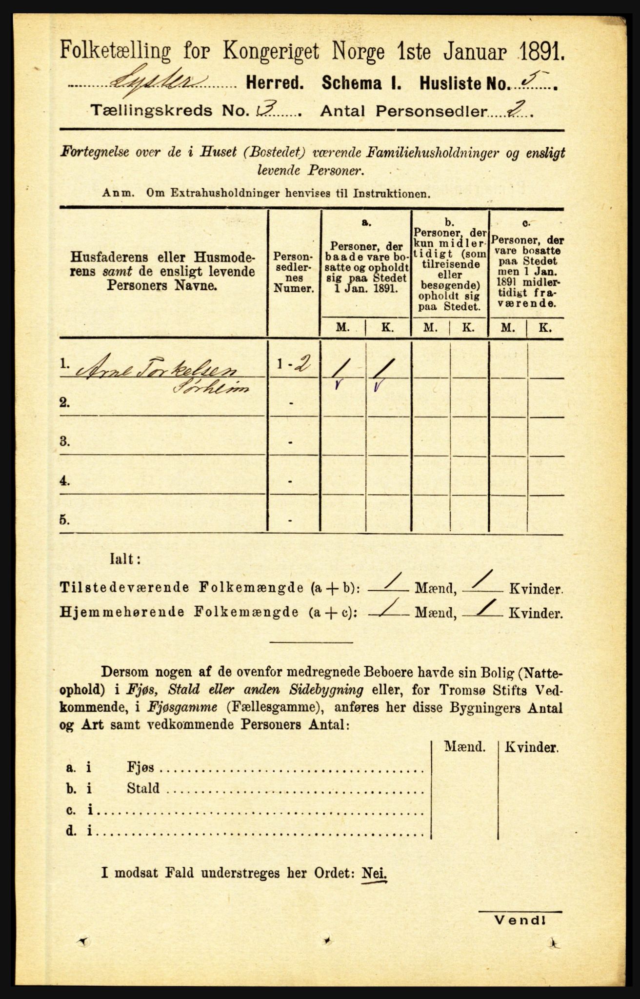 RA, 1891 census for 1426 Luster, 1891, p. 1105