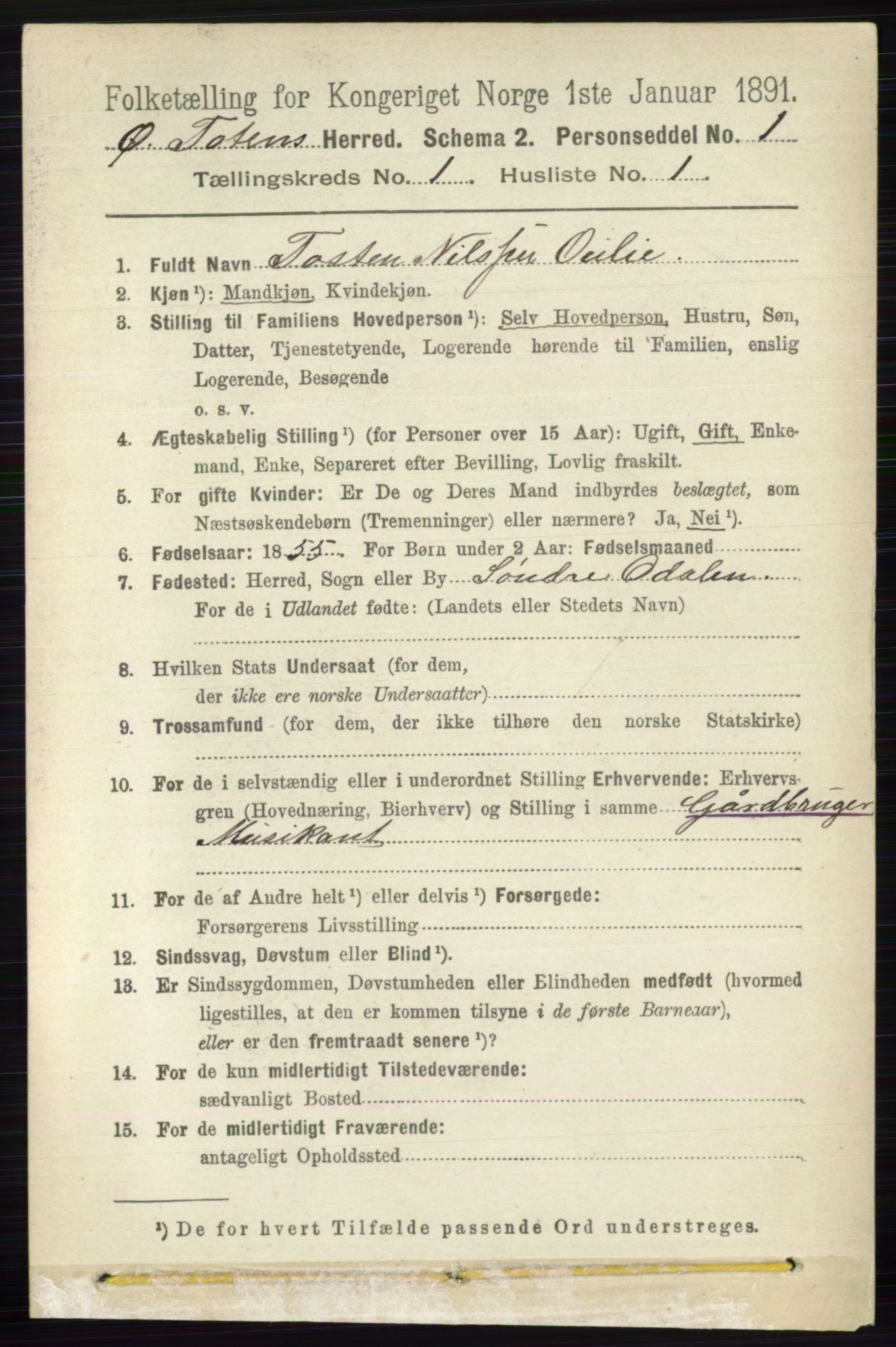 RA, 1891 census for 0528 Østre Toten, 1891, p. 143