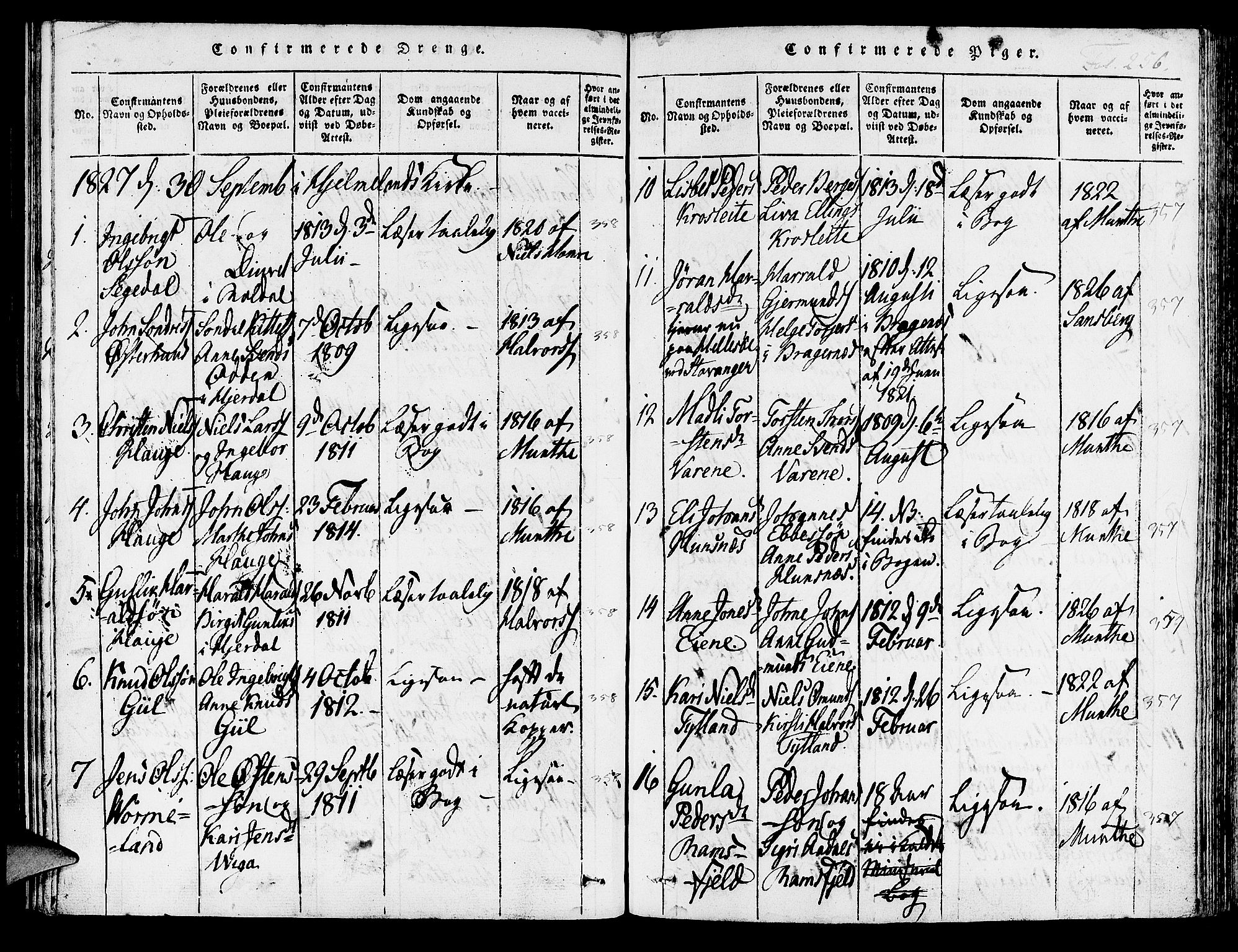 Hjelmeland sokneprestkontor, AV/SAST-A-101843/01/IV/L0003: Parish register (official) no. A 3, 1816-1834, p. 256