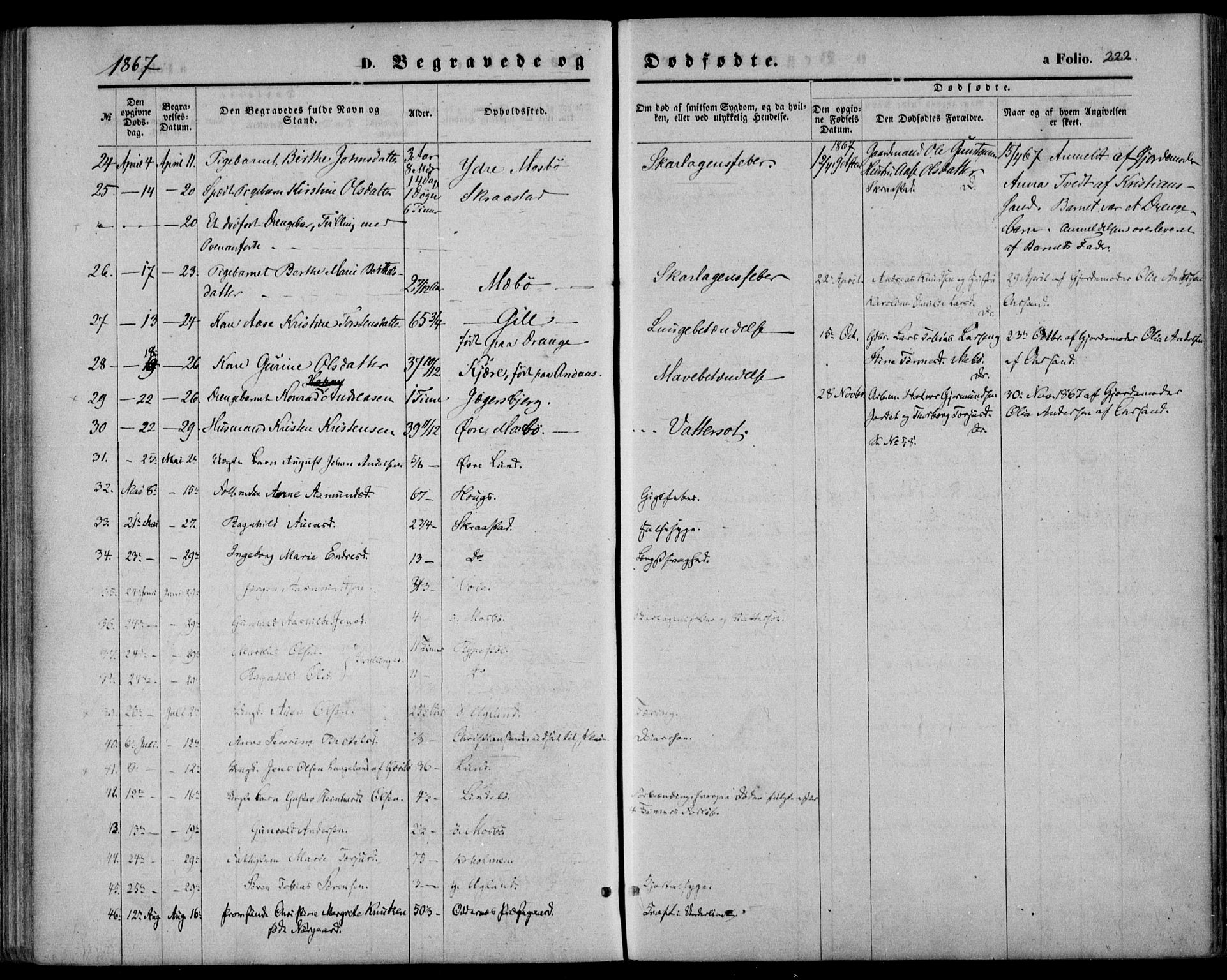 Oddernes sokneprestkontor, AV/SAK-1111-0033/F/Fa/Faa/L0008: Parish register (official) no. A 8, 1864-1880, p. 222