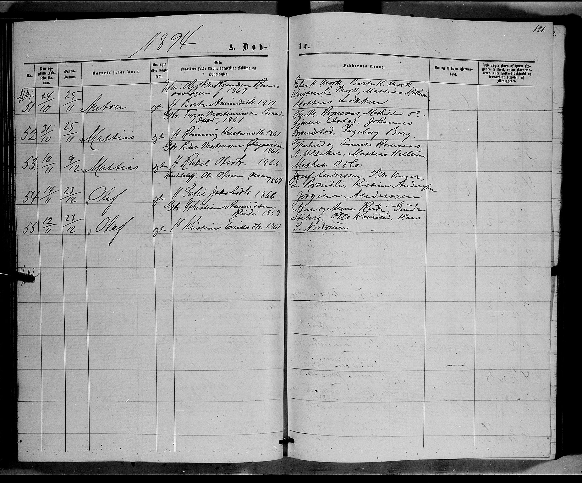 Ringebu prestekontor, AV/SAH-PREST-082/H/Ha/Hab/L0006: Parish register (copy) no. 6, 1880-1898, p. 121