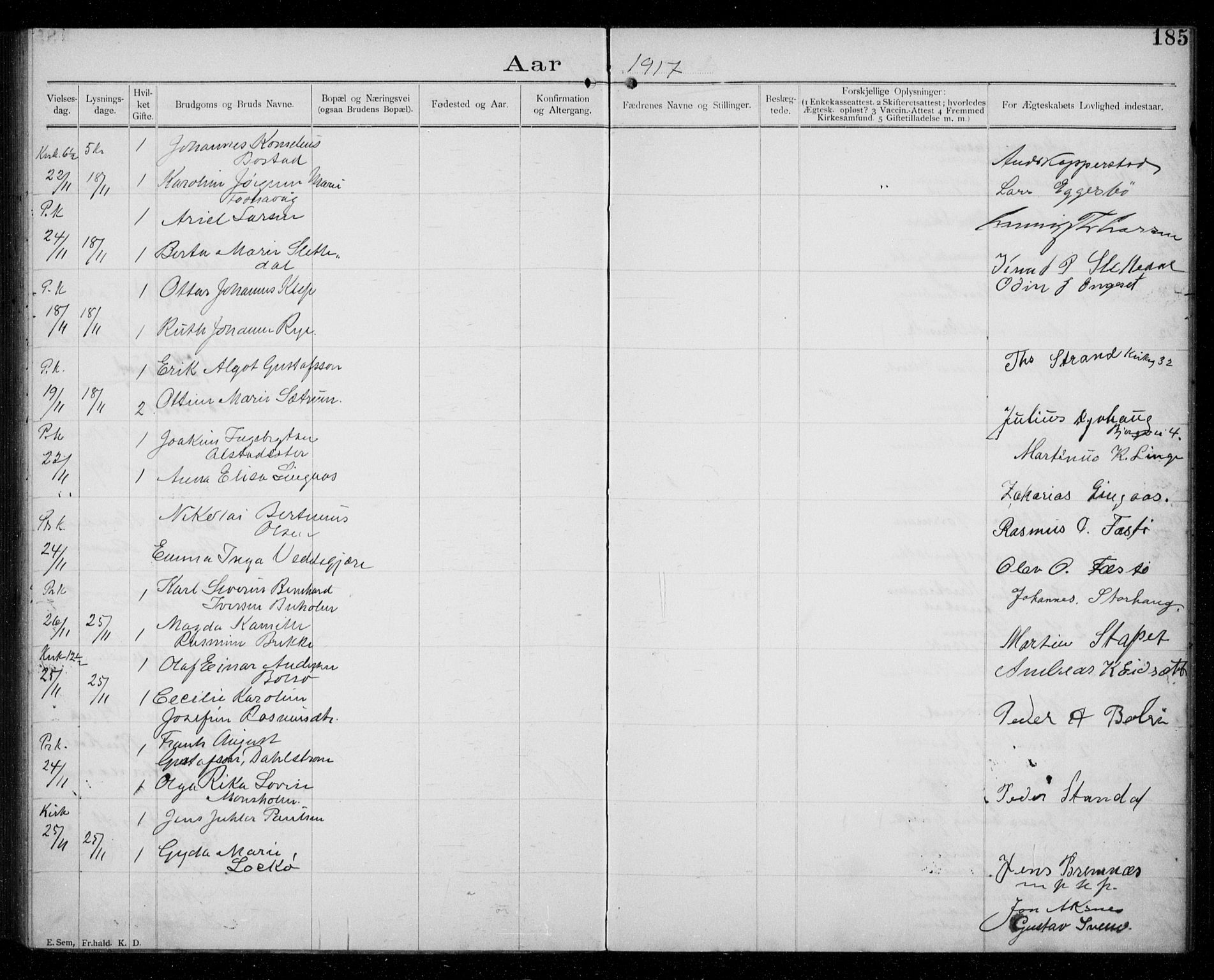 Ministerialprotokoller, klokkerbøker og fødselsregistre - Møre og Romsdal, AV/SAT-A-1454/529/L0458: Banns register no. 529A08, 1901-1918, p. 185