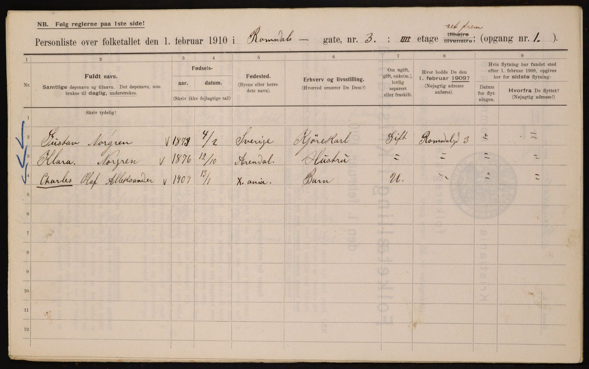 OBA, Municipal Census 1910 for Kristiania, 1910, p. 79536