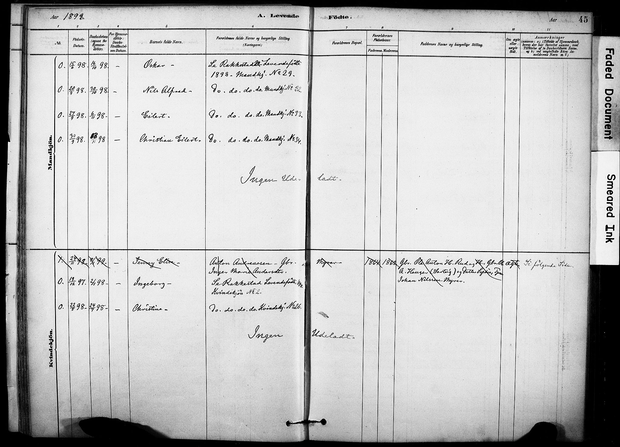 Rakkestad prestekontor Kirkebøker, AV/SAO-A-2008/F/Fc/L0001: Parish register (official) no. III 1, 1878-1905, p. 45