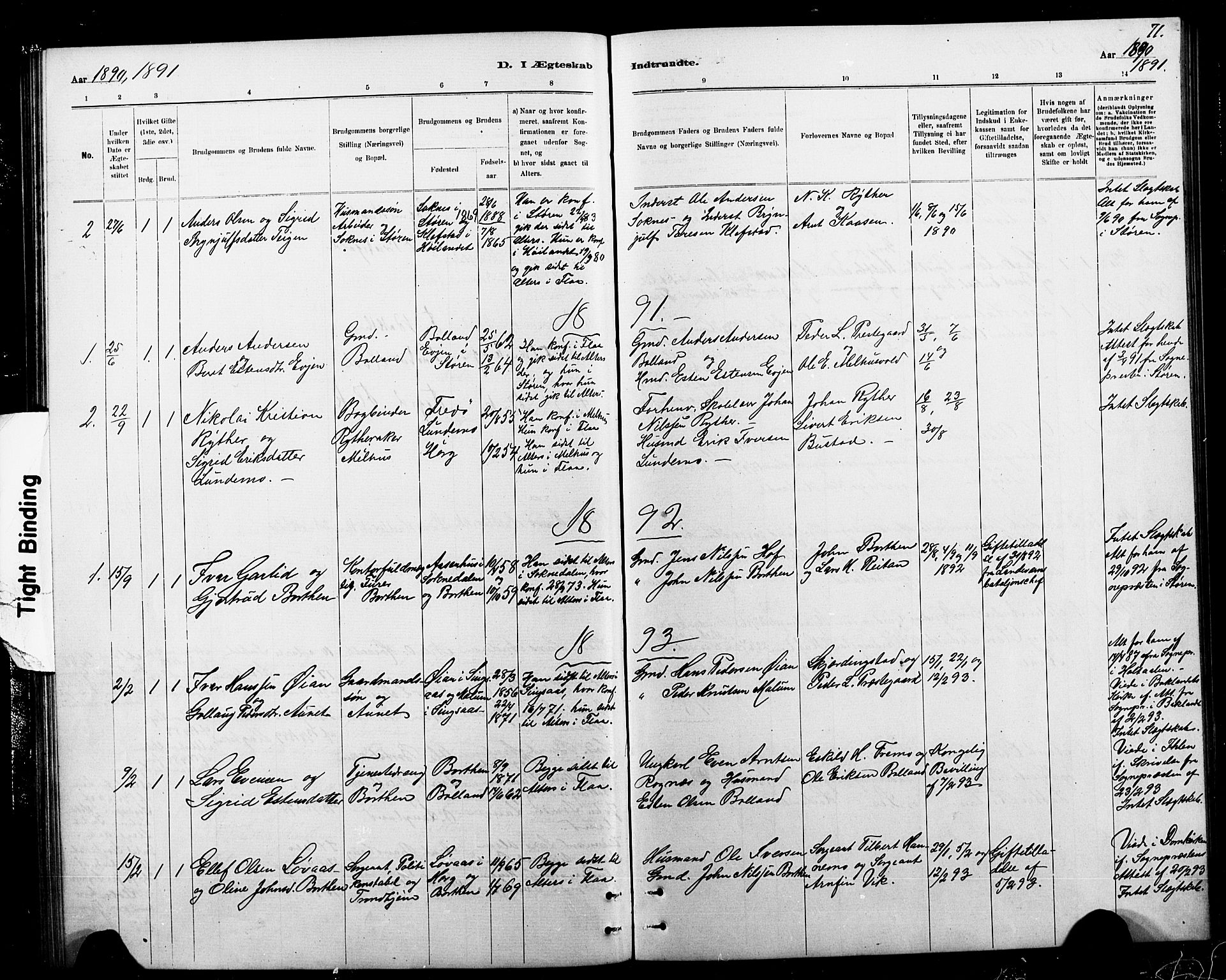 Ministerialprotokoller, klokkerbøker og fødselsregistre - Sør-Trøndelag, SAT/A-1456/693/L1123: Parish register (copy) no. 693C04, 1887-1910, p. 71