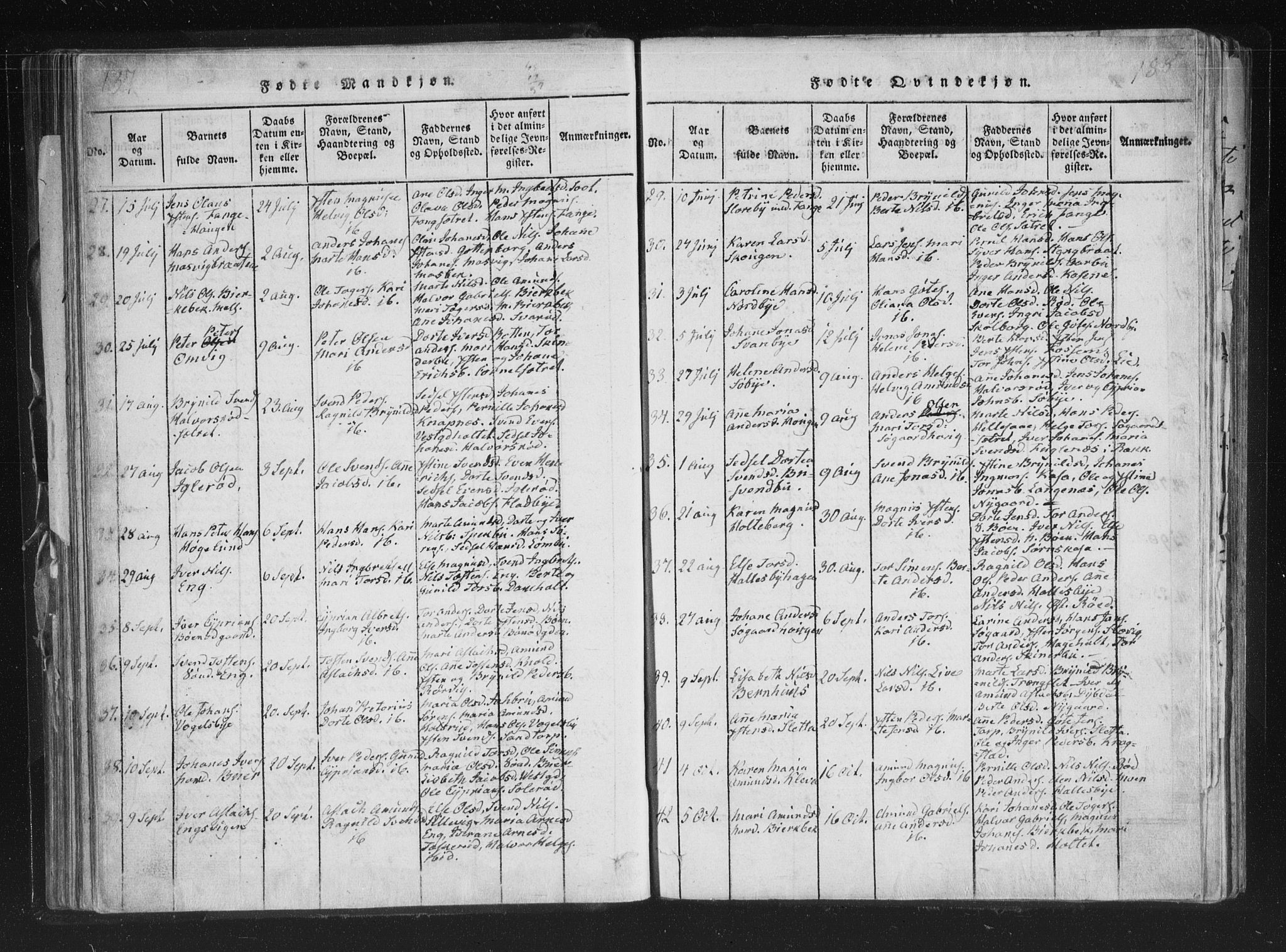 Aremark prestekontor Kirkebøker, SAO/A-10899/F/Fc/L0001: Parish register (official) no. III 1, 1814-1834, p. 187-188
