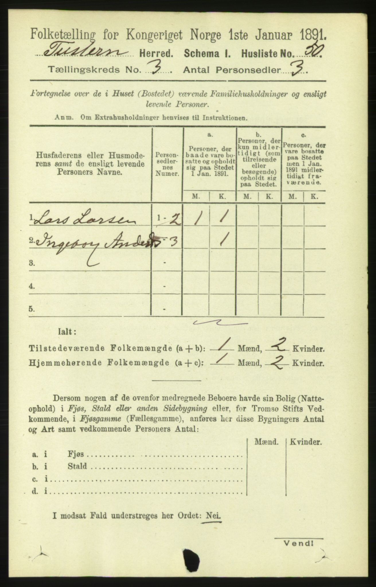 RA, 1891 census for 1572 Tustna, 1891, p. 939