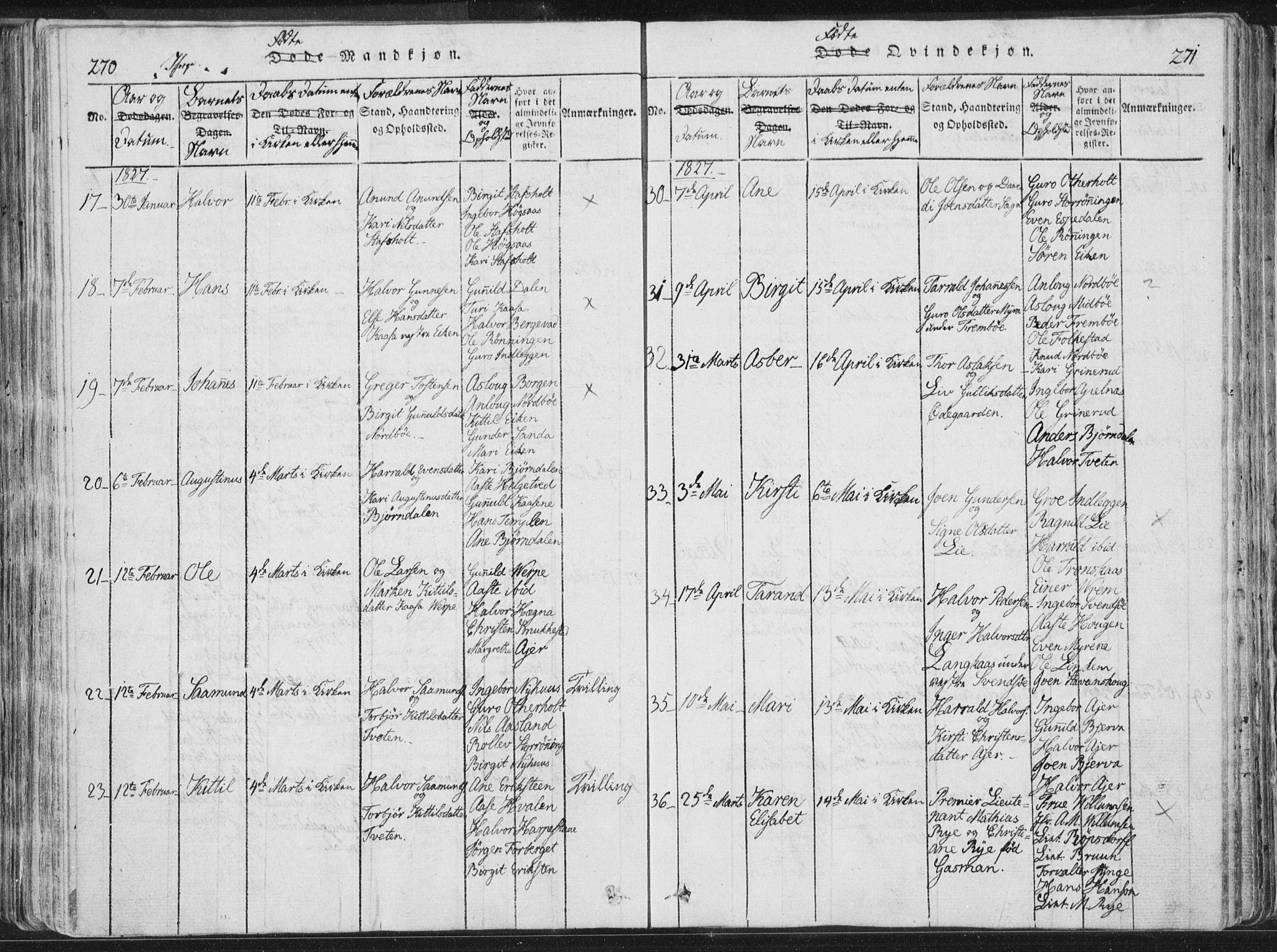 Bø kirkebøker, AV/SAKO-A-257/F/Fa/L0006: Parish register (official) no. 6, 1815-1831, p. 270-271