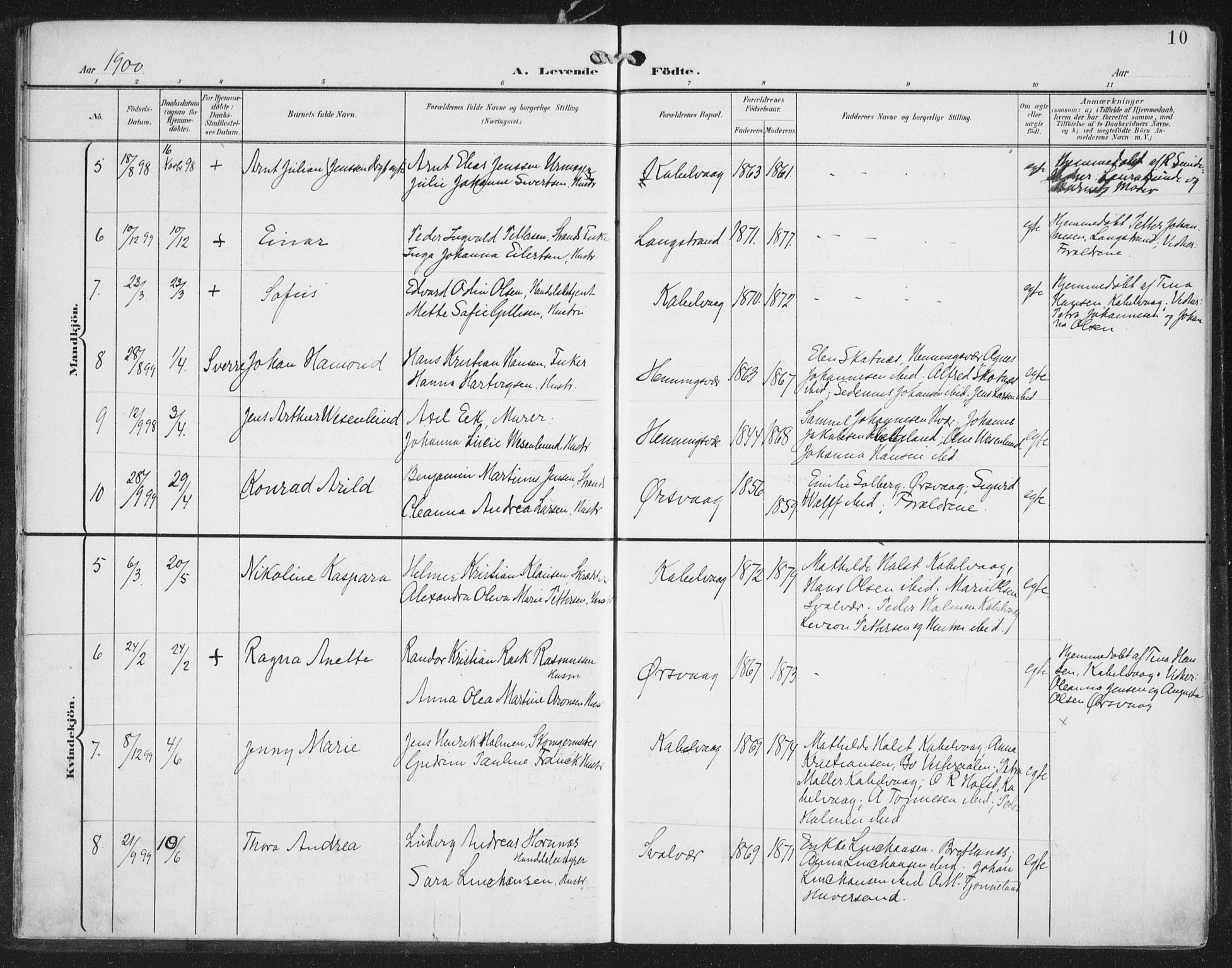 Ministerialprotokoller, klokkerbøker og fødselsregistre - Nordland, AV/SAT-A-1459/874/L1062: Parish register (official) no. 874A06, 1899-1907, p. 10