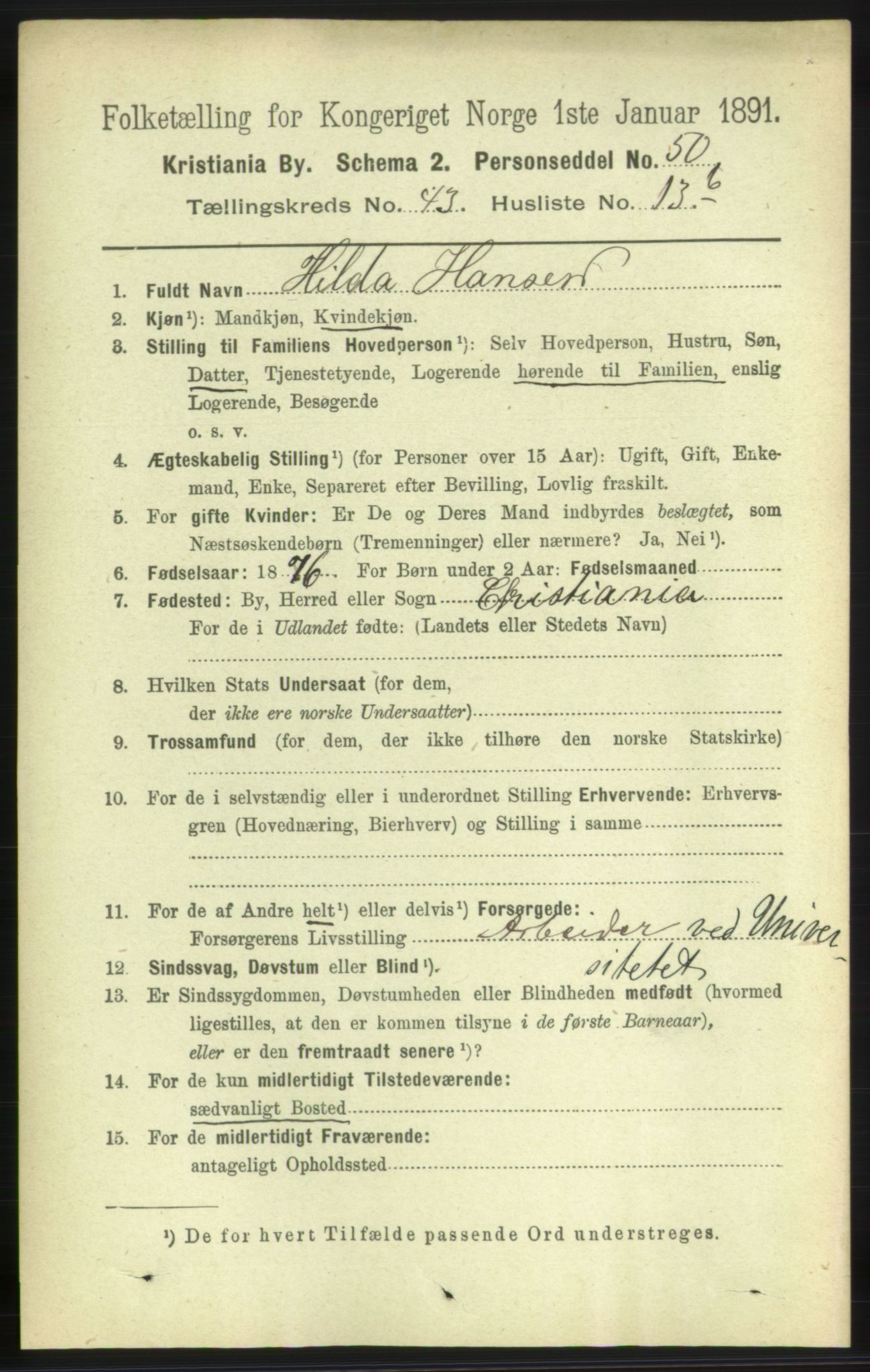 RA, 1891 census for 0301 Kristiania, 1891, p. 26143