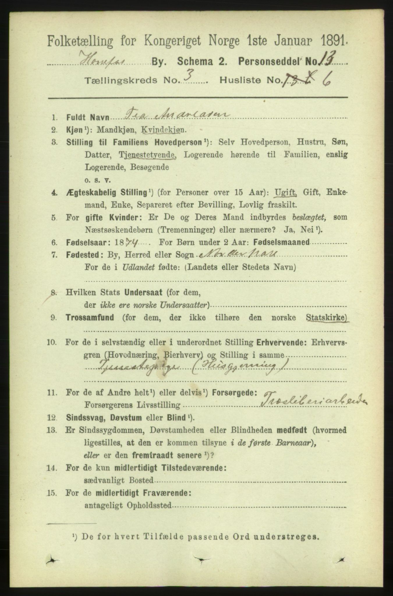 RA, 1891 census for 0601 Hønefoss, 1891, p. 731