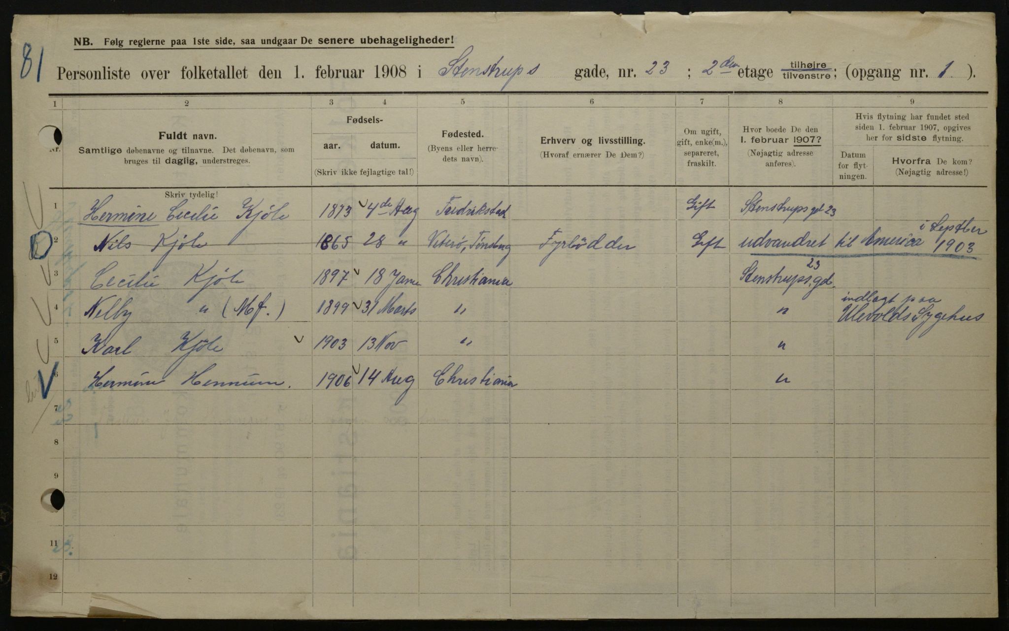 OBA, Municipal Census 1908 for Kristiania, 1908, p. 91143