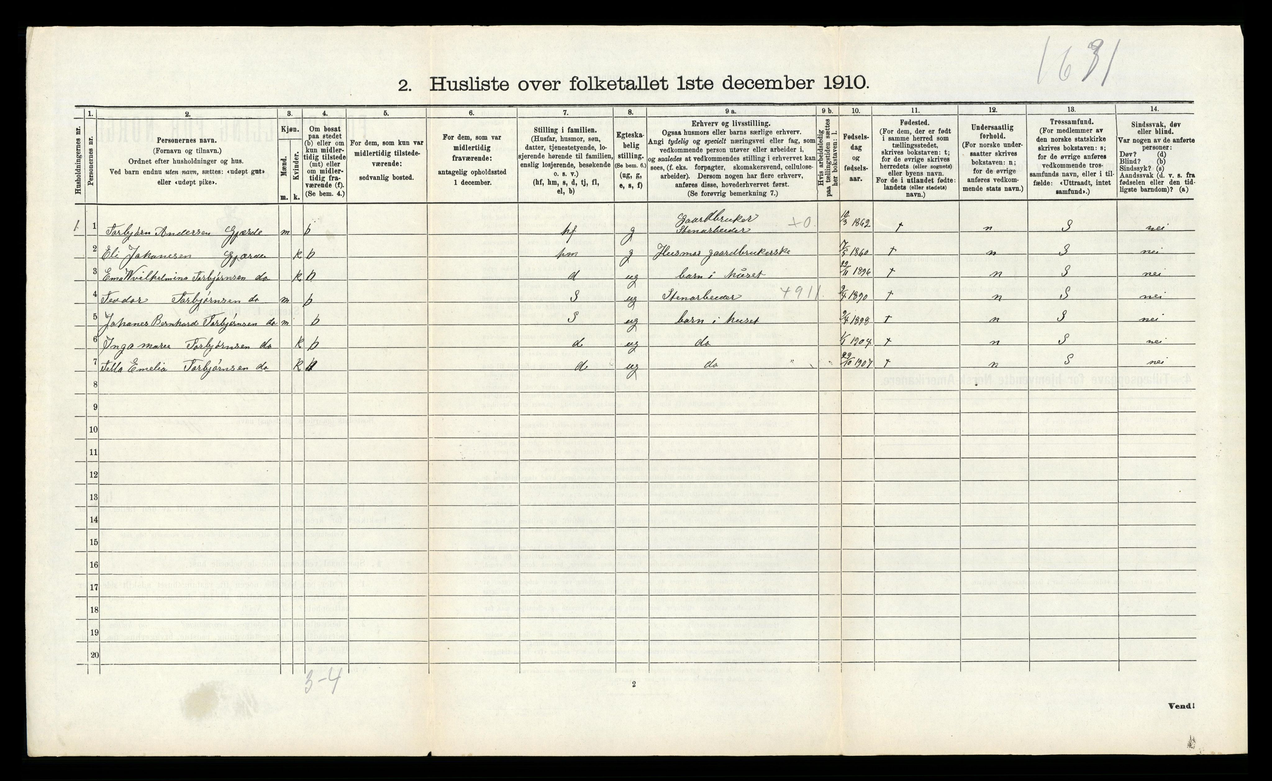 RA, 1910 census for Samnanger, 1910, p. 332