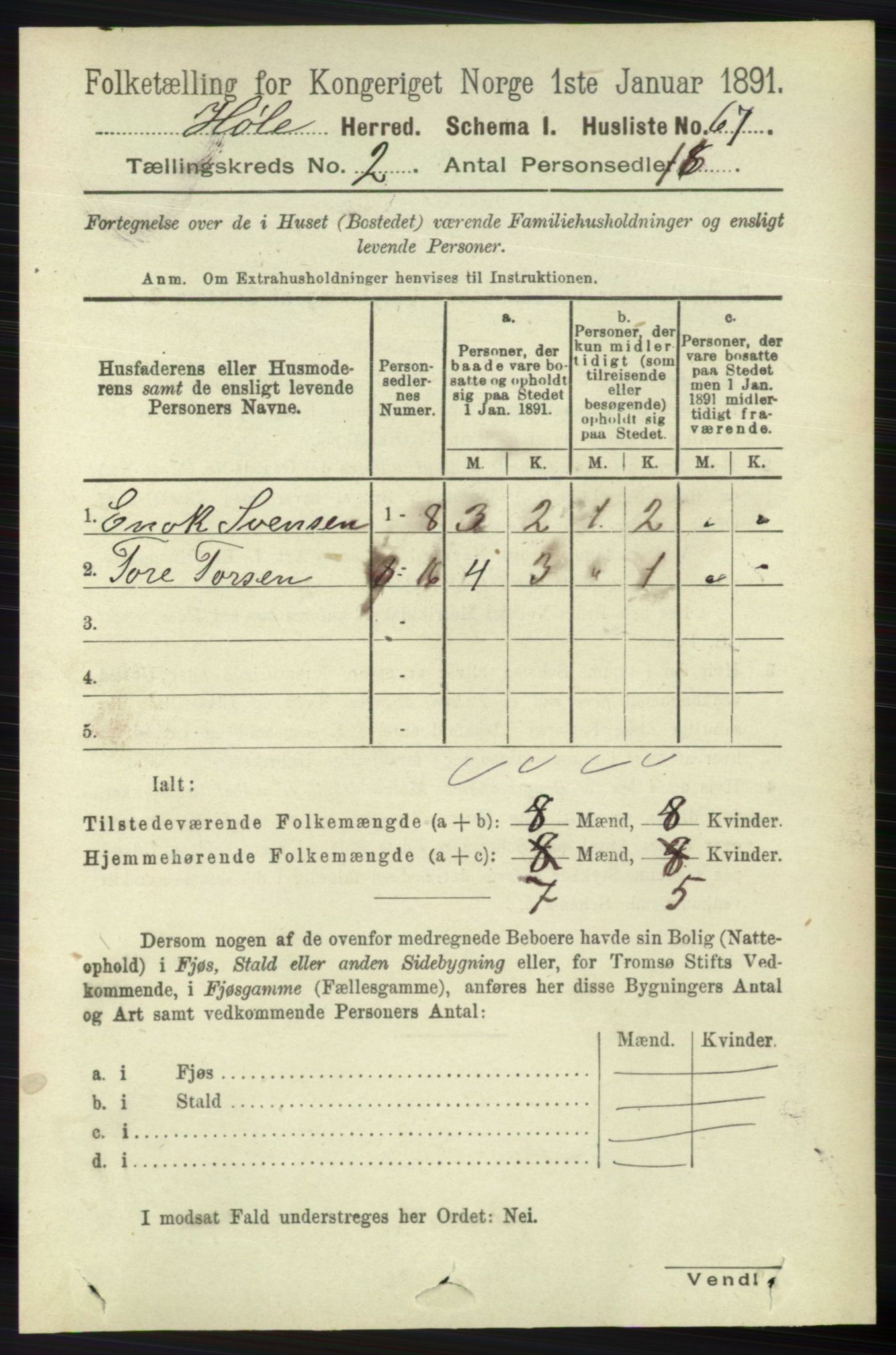 RA, 1891 census for 1128 Høle, 1891, p. 213