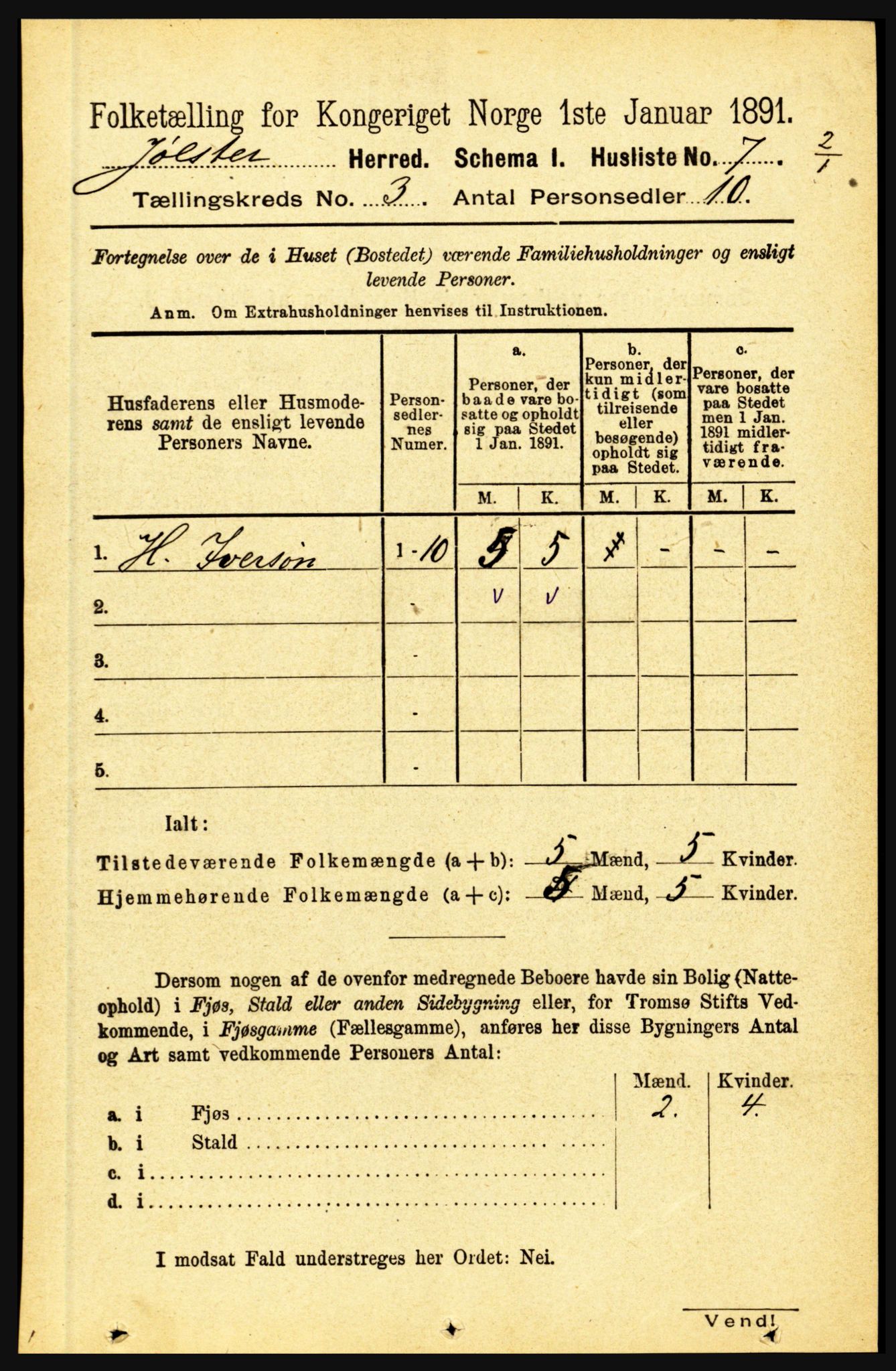 RA, 1891 census for 1431 Jølster, 1891, p. 920