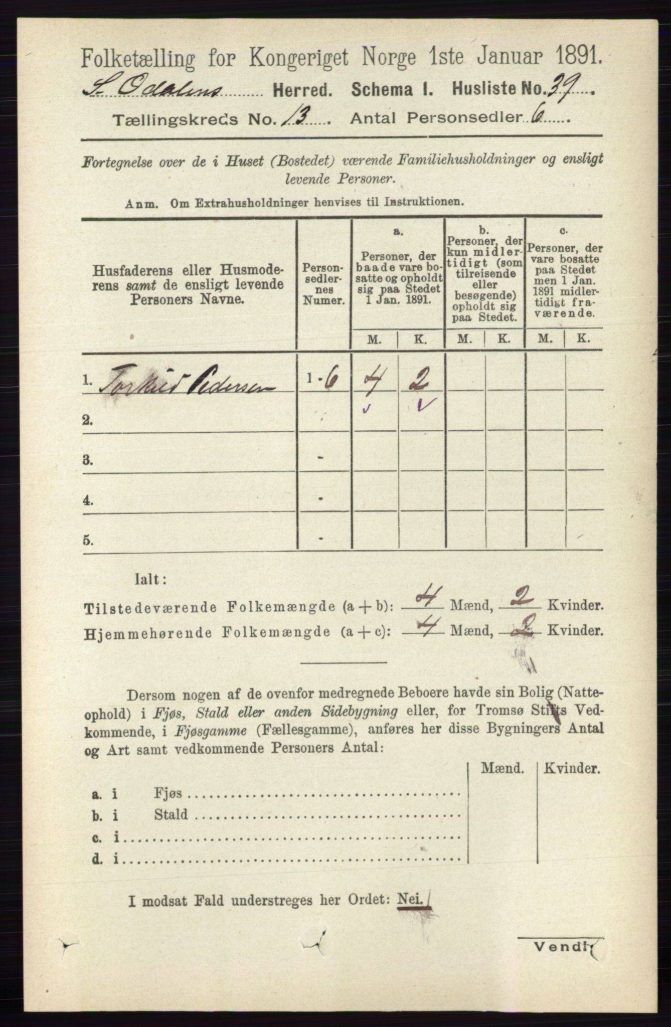 RA, 1891 census for 0419 Sør-Odal, 1891, p. 5545