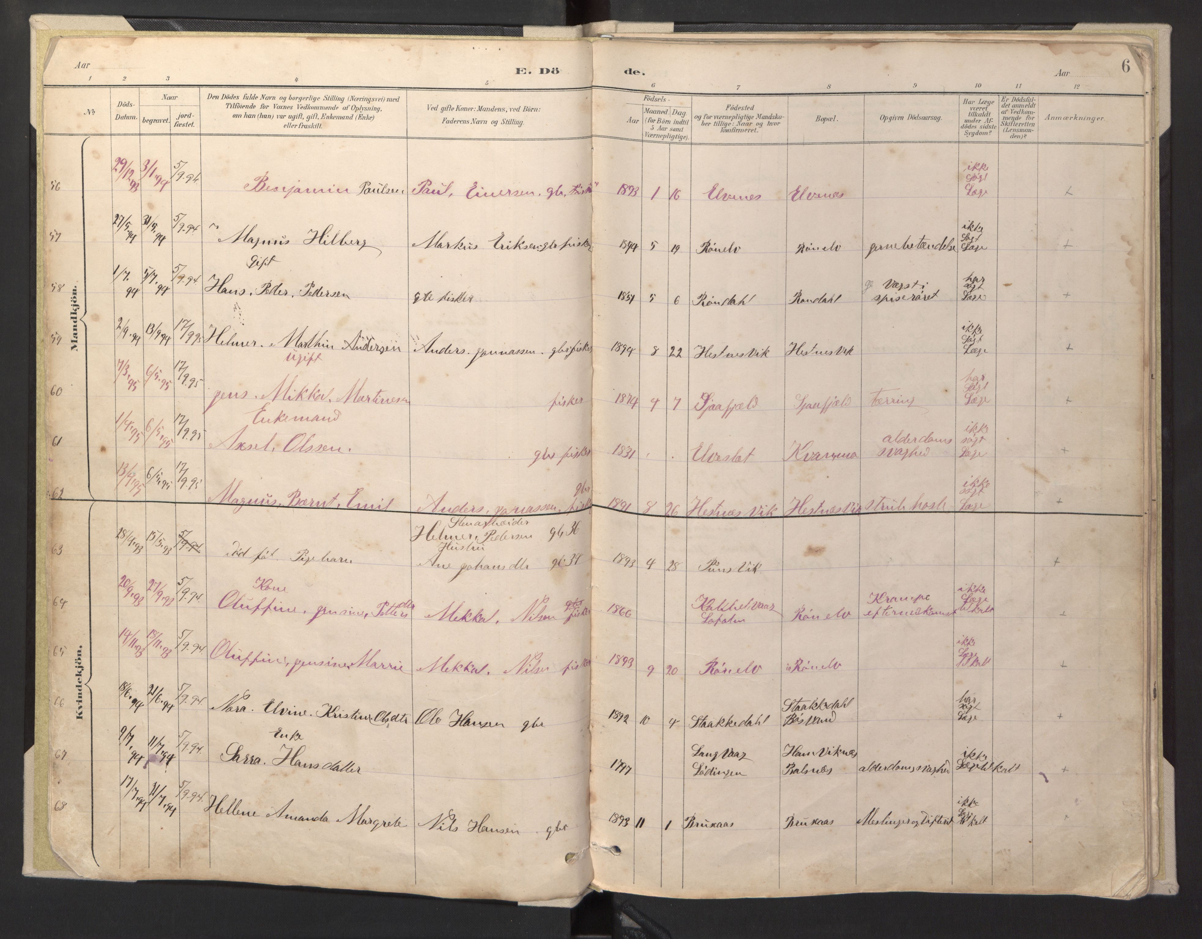 Ministerialprotokoller, klokkerbøker og fødselsregistre - Nordland, AV/SAT-A-1459/869/L0980: Parish register (copy) no. 869C06, 1889-1925, p. 6