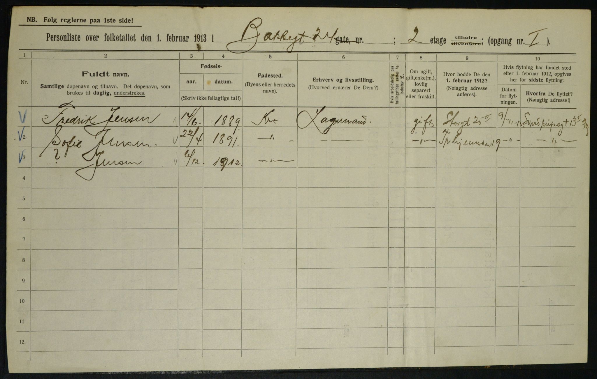 OBA, Municipal Census 1913 for Kristiania, 1913, p. 11136