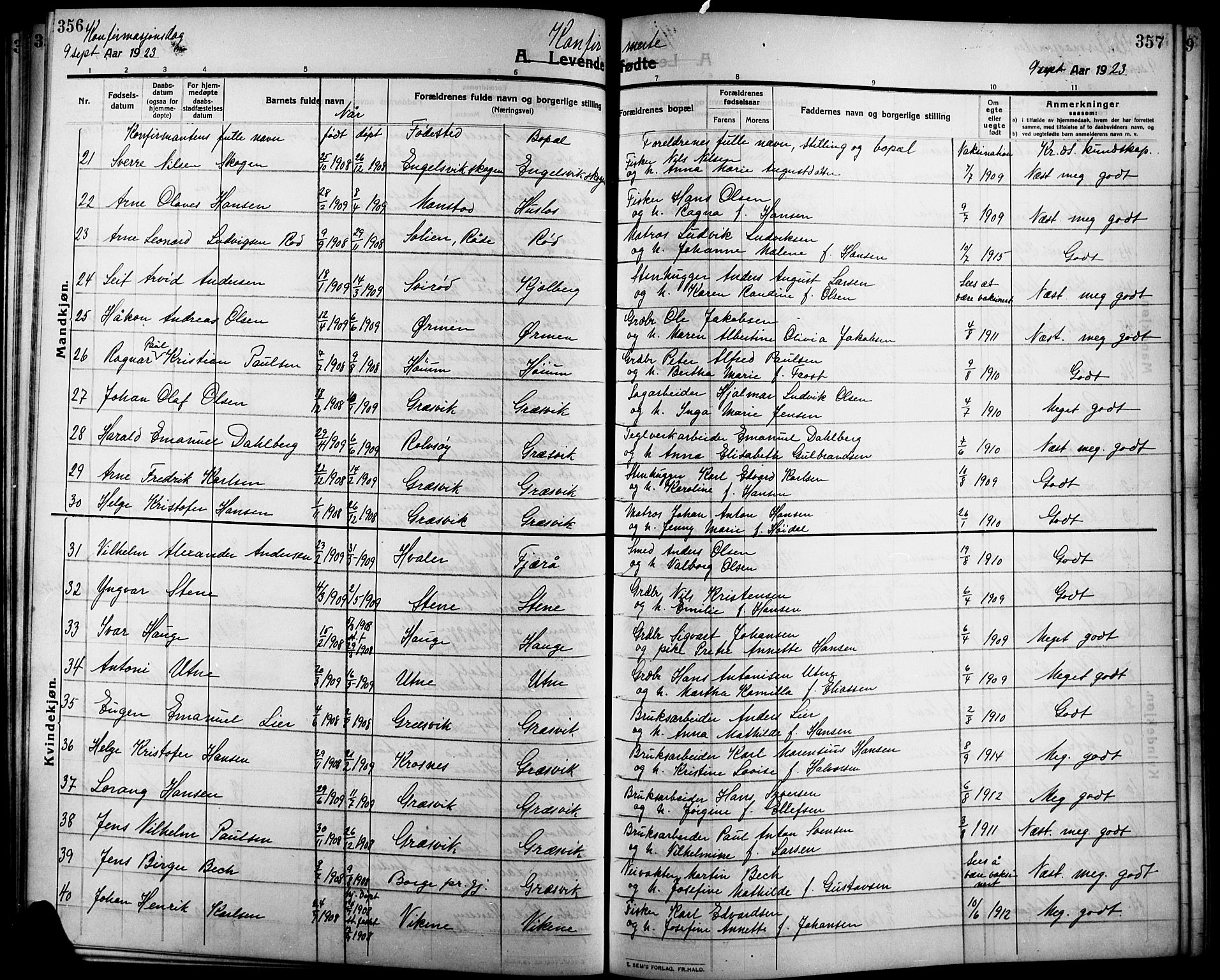 Onsøy prestekontor Kirkebøker, SAO/A-10914/G/Ga/L0003: Parish register (copy) no. I 3, 1910-1926, p. 356-357