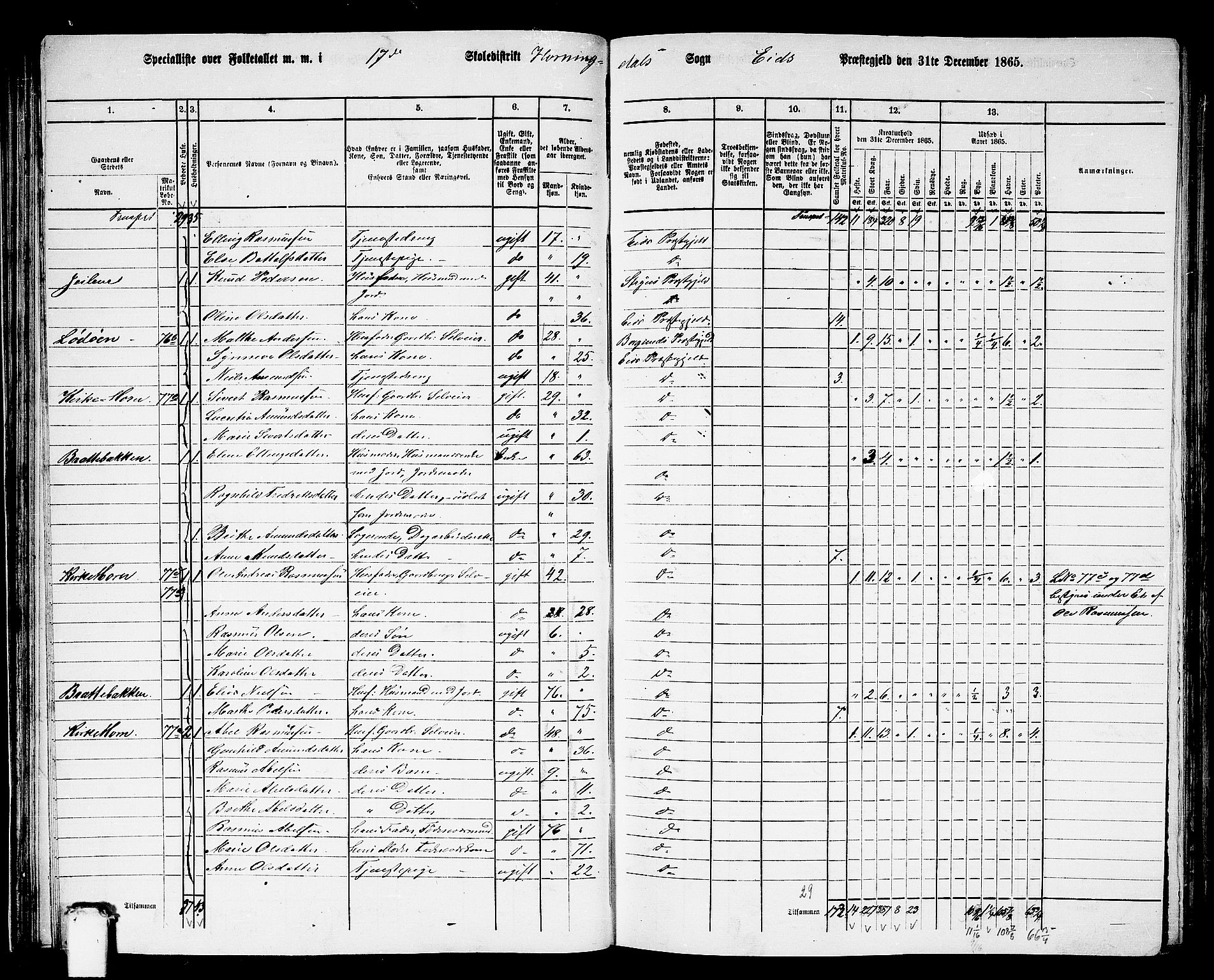 RA, 1865 census for Eid, 1865, p. 50