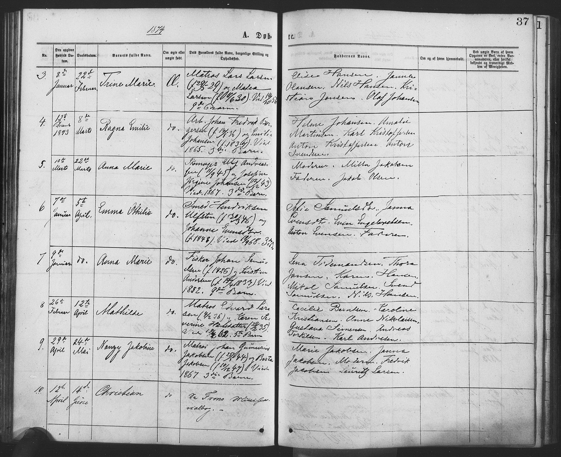 Drøbak prestekontor Kirkebøker, SAO/A-10142a/F/Fa/L0003: Parish register (official) no. I 3, 1871-1877, p. 37