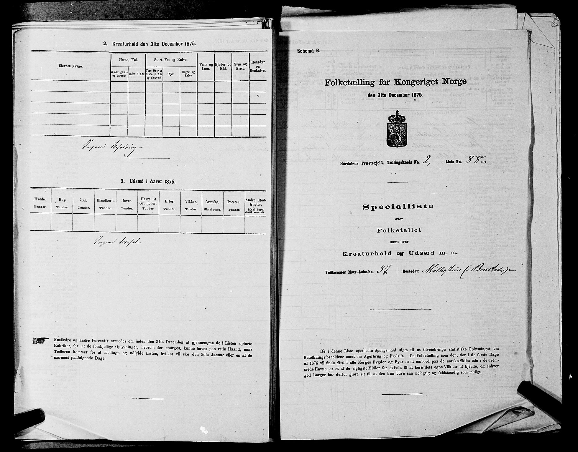 RA, 1875 census for 0239P Hurdal, 1875, p. 454