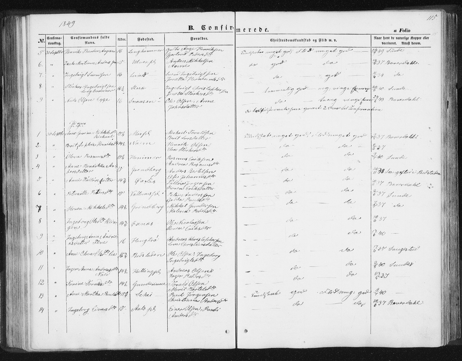 Ministerialprotokoller, klokkerbøker og fødselsregistre - Nord-Trøndelag, SAT/A-1458/746/L0446: Parish register (official) no. 746A05, 1846-1859, p. 115