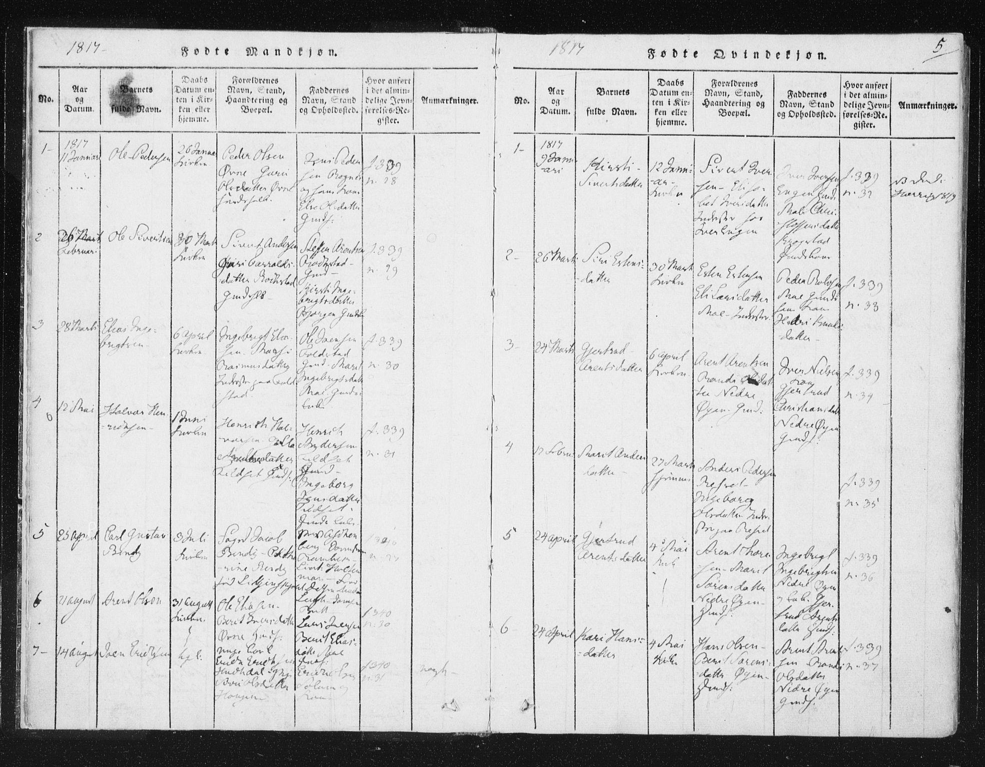 Ministerialprotokoller, klokkerbøker og fødselsregistre - Sør-Trøndelag, SAT/A-1456/687/L0996: Parish register (official) no. 687A04, 1816-1842, p. 5