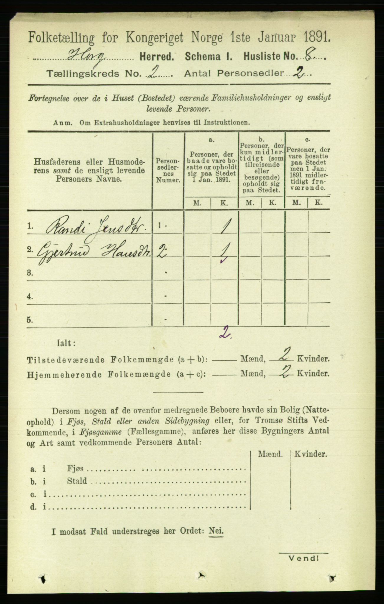 RA, 1891 census for 1650 Horg, 1891, p. 600