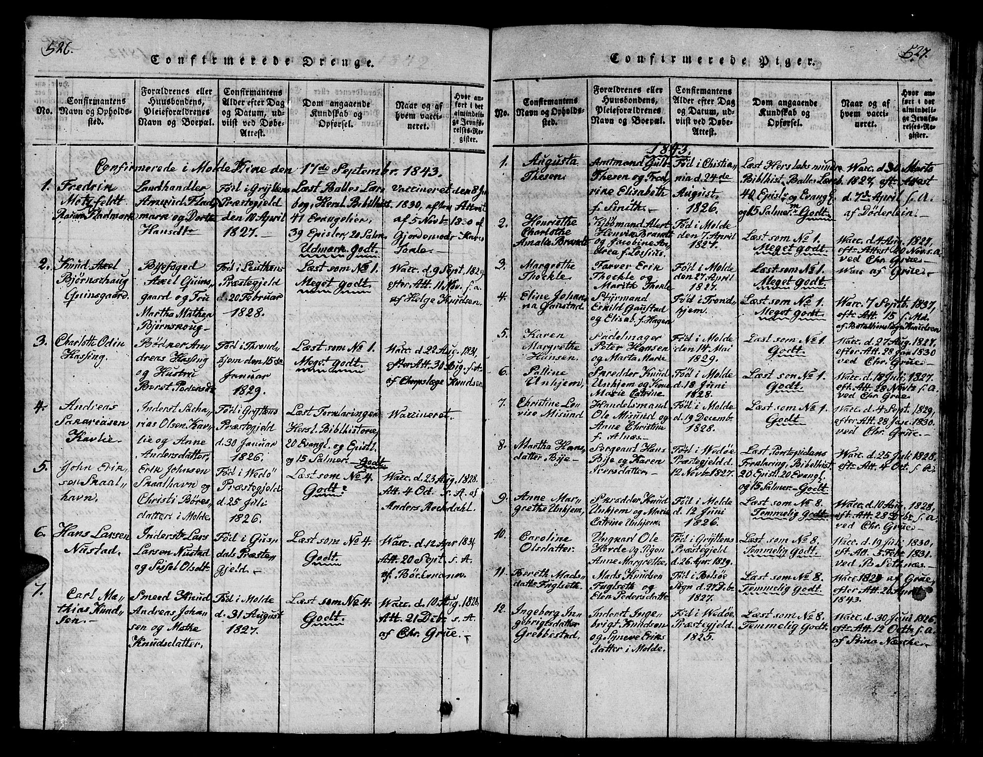 Ministerialprotokoller, klokkerbøker og fødselsregistre - Møre og Romsdal, SAT/A-1454/558/L0700: Parish register (copy) no. 558C01, 1818-1868, p. 526-527