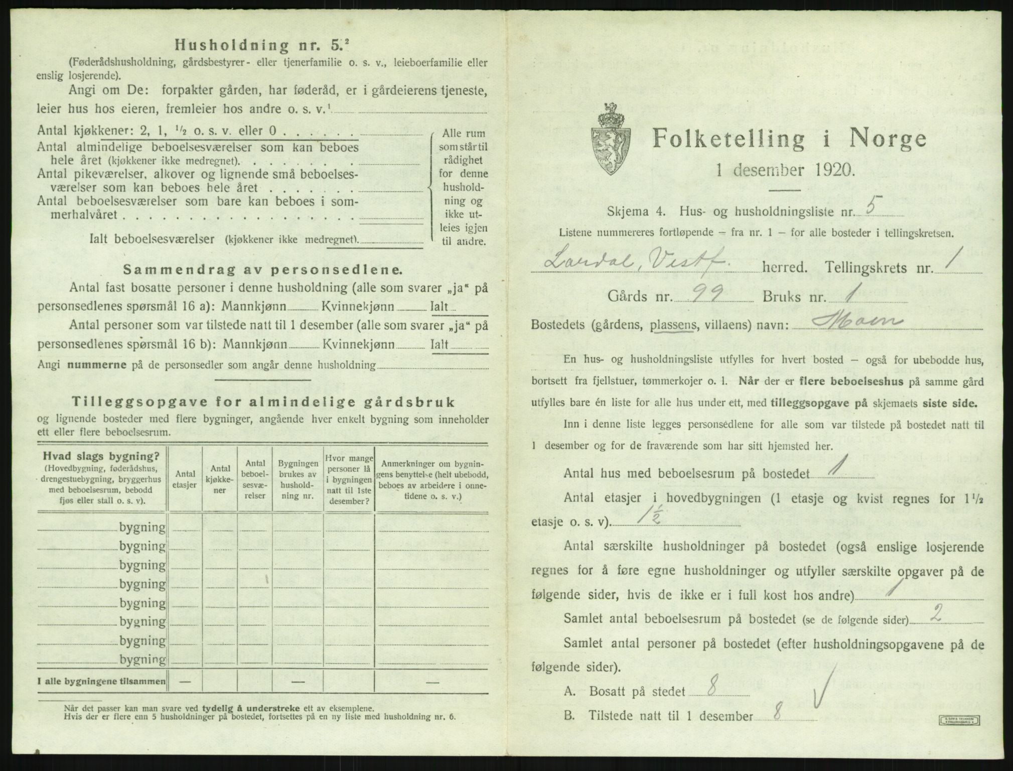 SAKO, 1920 census for Lardal, 1920, p. 47