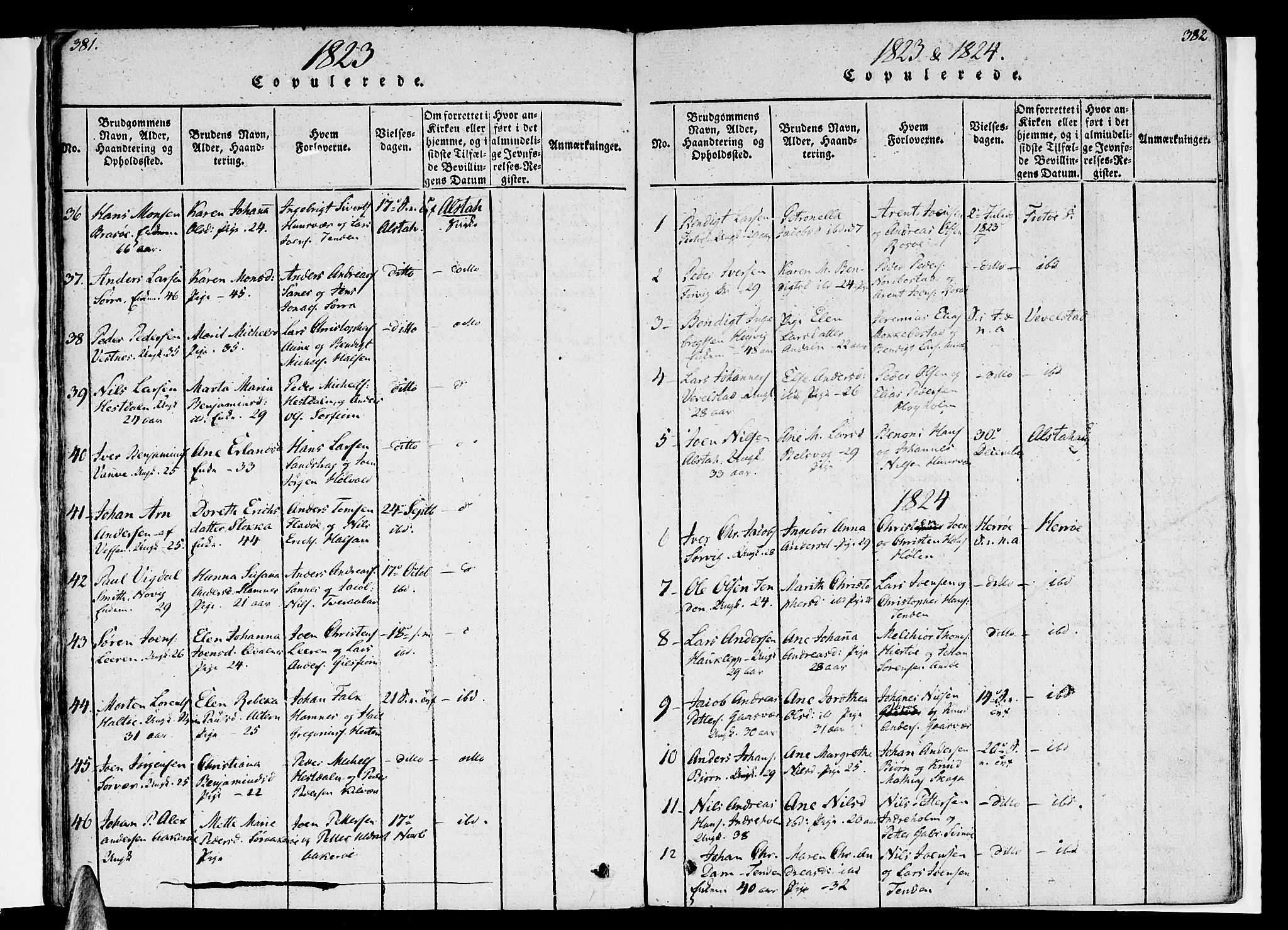 Ministerialprotokoller, klokkerbøker og fødselsregistre - Nordland, SAT/A-1459/830/L0445: Parish register (official) no. 830A09, 1820-1830, p. 381-382