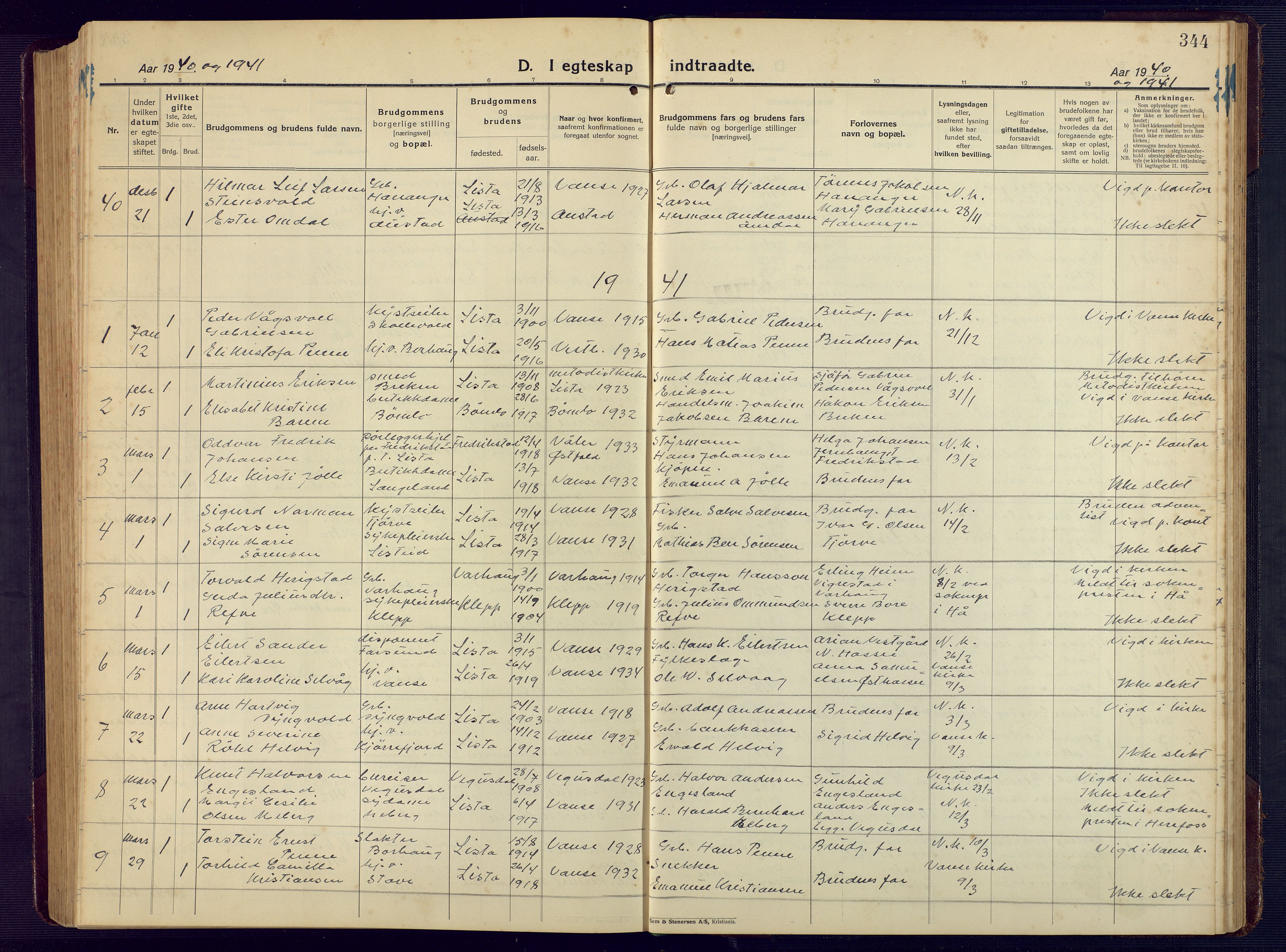 Lista sokneprestkontor, SAK/1111-0027/F/Fb/L0006: Parish register (copy) no. B 6, 1924-1947, p. 344