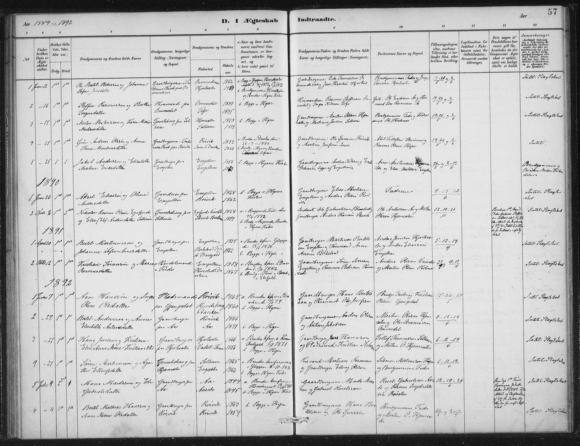 Gloppen sokneprestembete, AV/SAB-A-80101/H/Haa/Haae/L0001: Parish register (official) no. E  1, 1885-1904, p. 57