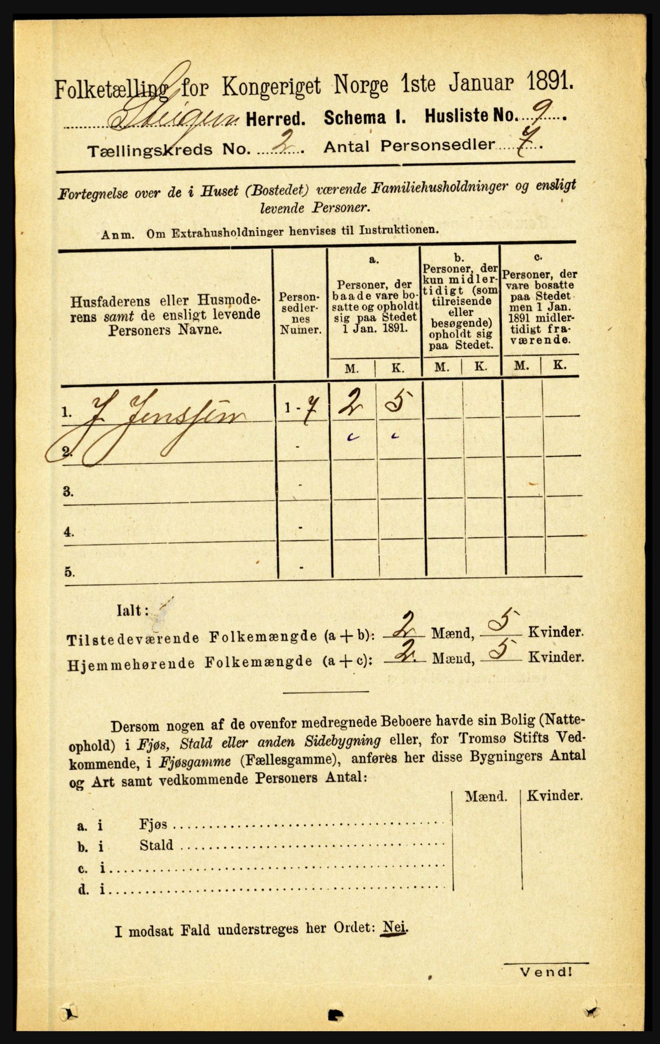 RA, 1891 census for 1848 Steigen, 1891, p. 622