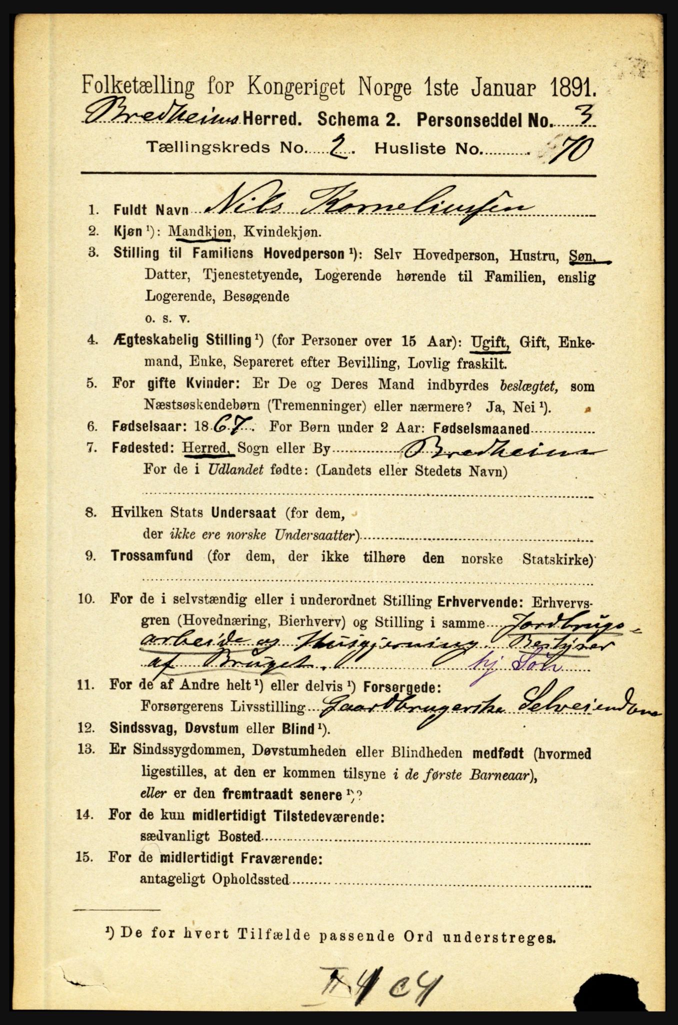 RA, 1891 census for 1446 Breim, 1891, p. 813