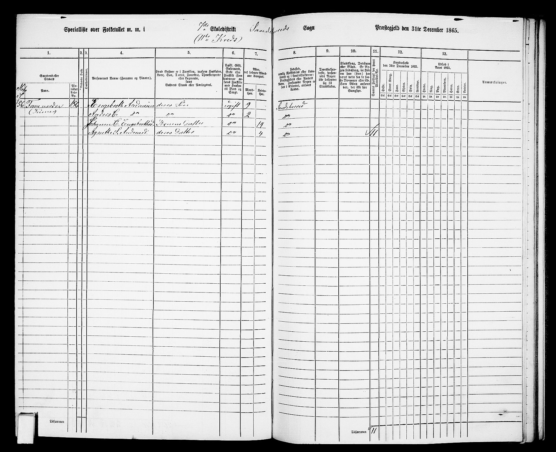 RA, 1865 census for Sandeherred/Sandeherred, 1865, p. 199