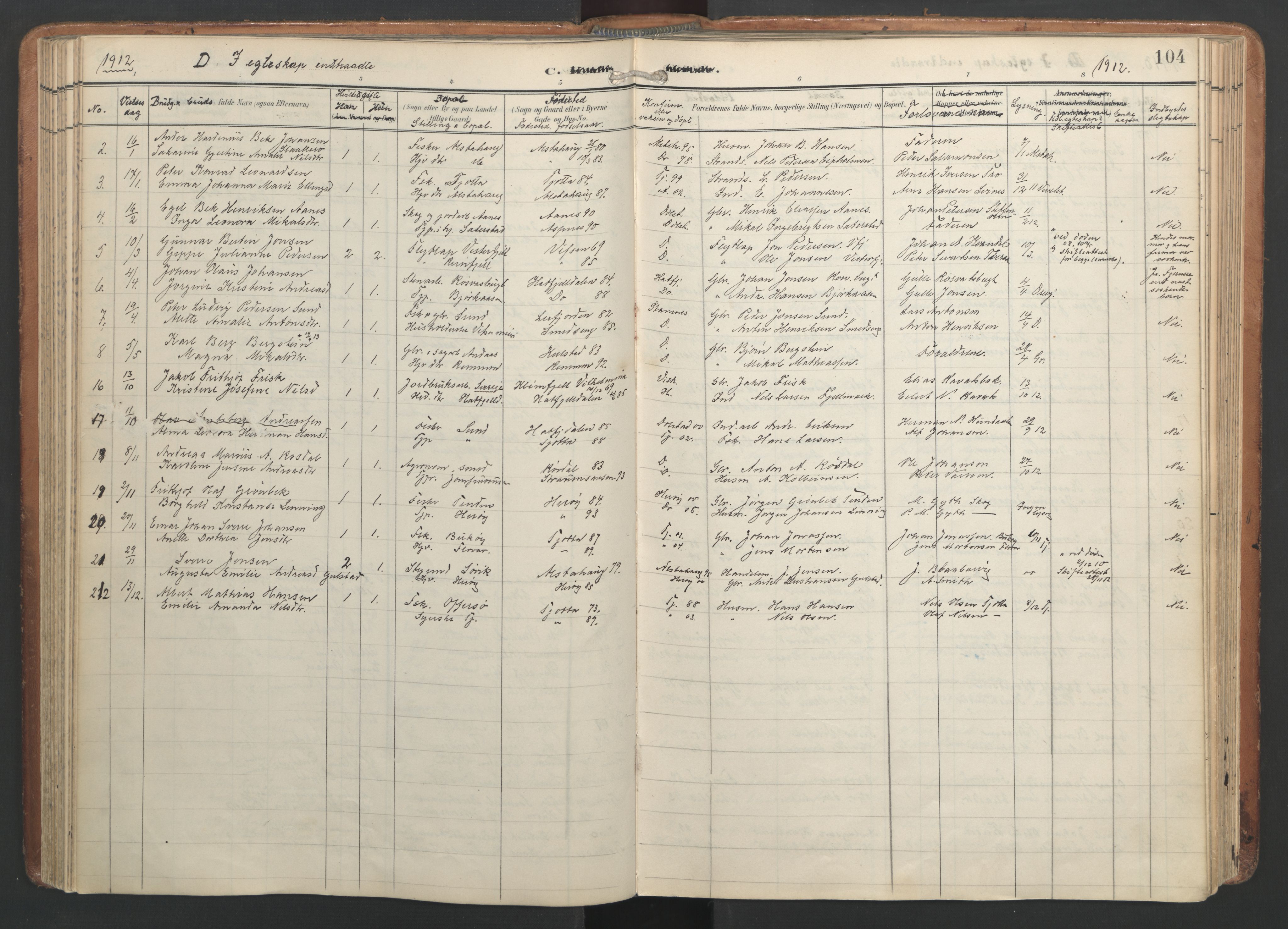 Ministerialprotokoller, klokkerbøker og fødselsregistre - Nordland, AV/SAT-A-1459/820/L0298: Parish register (official) no. 820A19, 1897-1915, p. 104