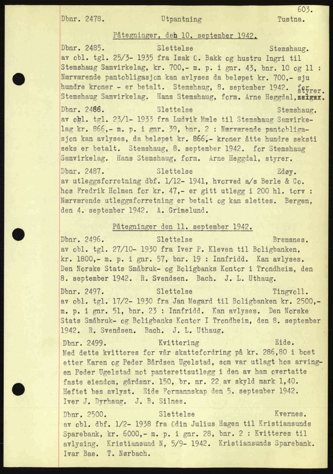 Nordmøre sorenskriveri, AV/SAT-A-4132/1/2/2Ca: Mortgage book no. C81, 1940-1945, Diary no: : 2478/1942