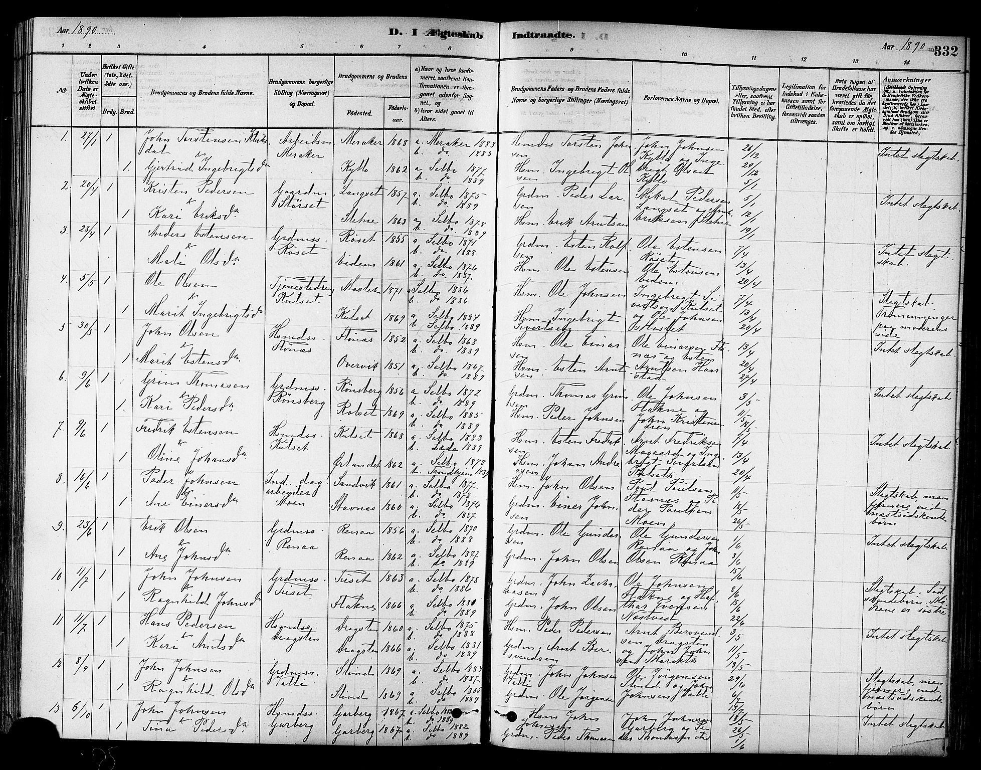 Ministerialprotokoller, klokkerbøker og fødselsregistre - Sør-Trøndelag, SAT/A-1456/695/L1148: Parish register (official) no. 695A08, 1878-1891, p. 332