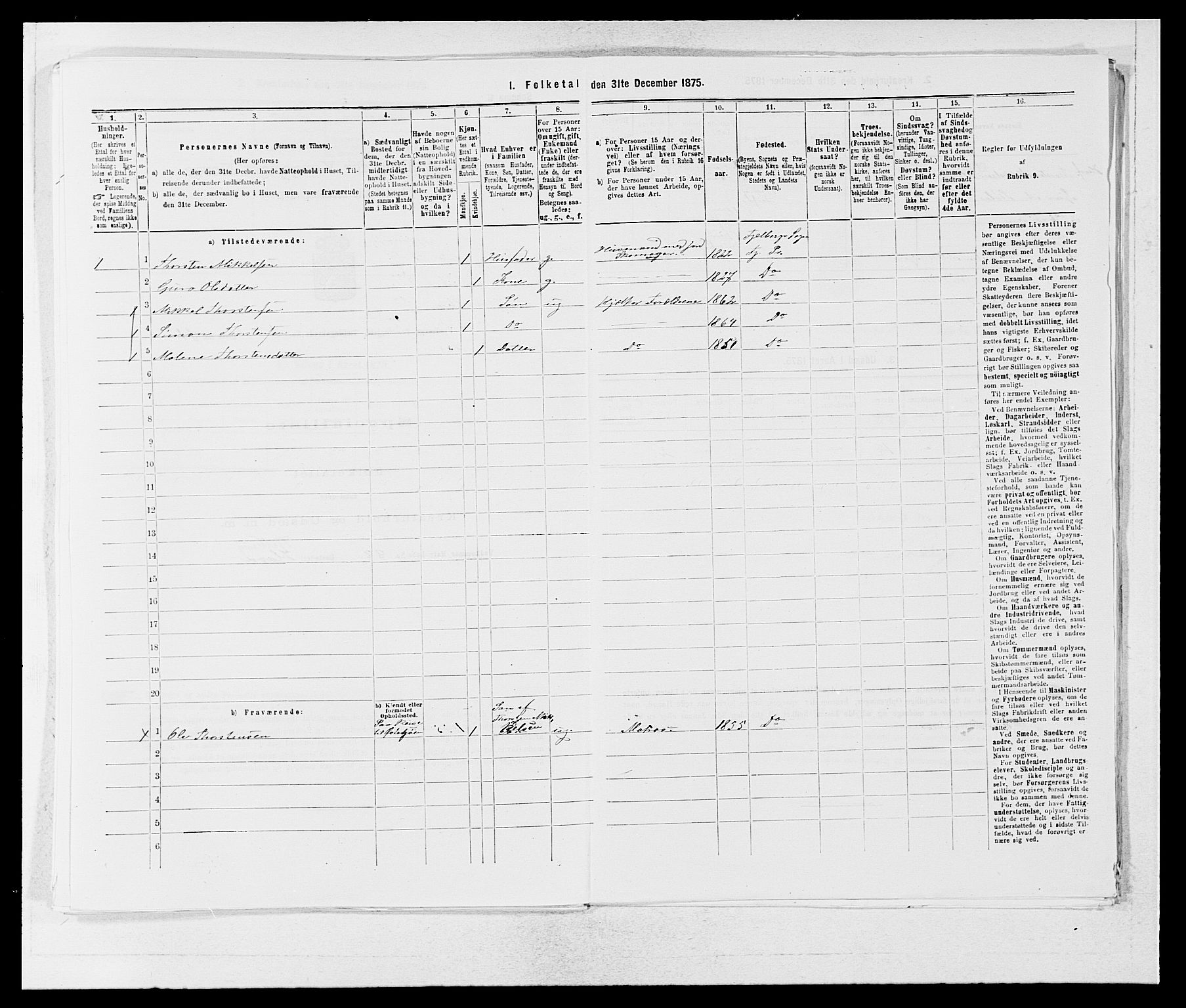 SAB, 1875 census for 1213P Fjelberg, 1875, p. 698